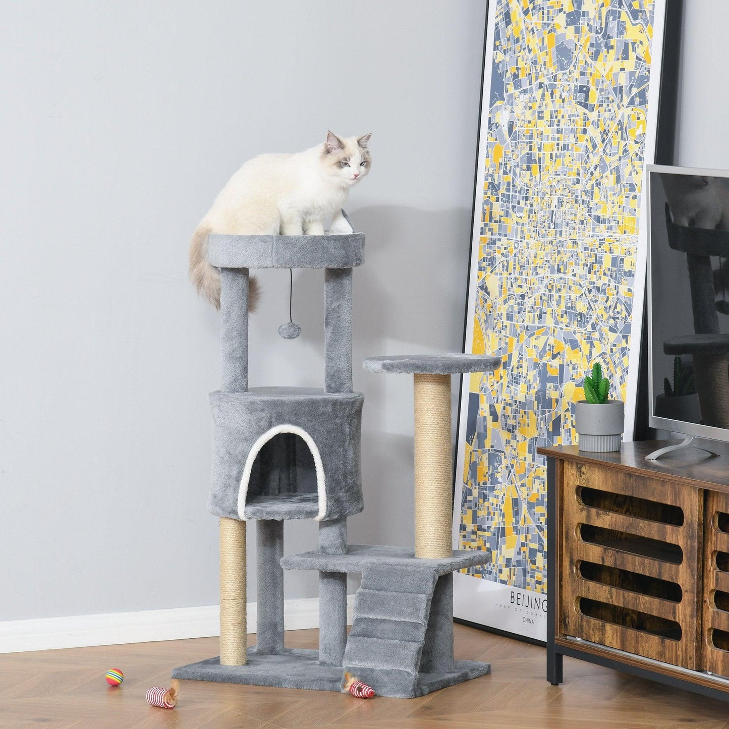 PawHut 100cm Cat Tree Tower - Multi-Level Kitty Condo - ALL4U RETAILER LTD