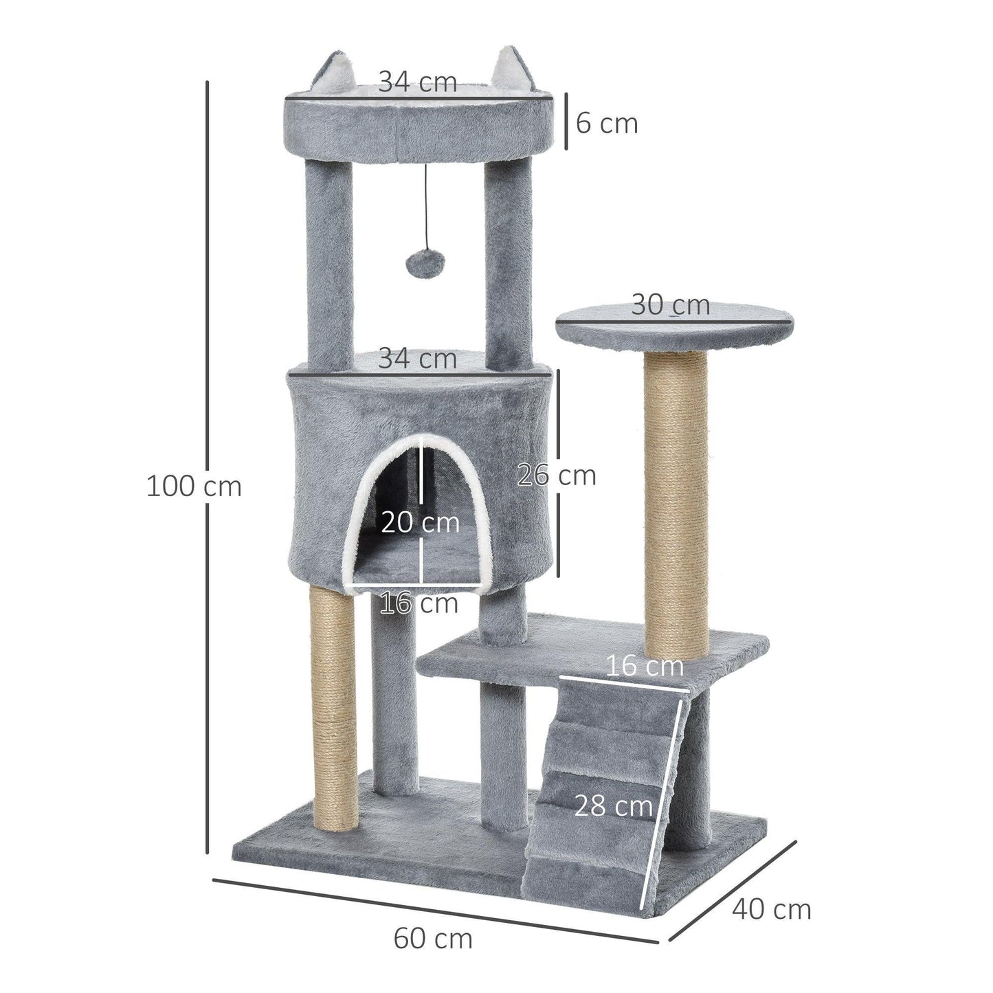 PawHut 100cm Cat Tree Tower - Multi-Level Kitty Condo - ALL4U RETAILER LTD