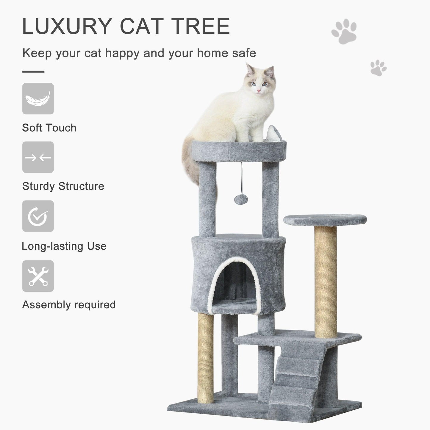 PawHut 100cm Cat Tree Tower - Multi-Level Kitty Condo - ALL4U RETAILER LTD