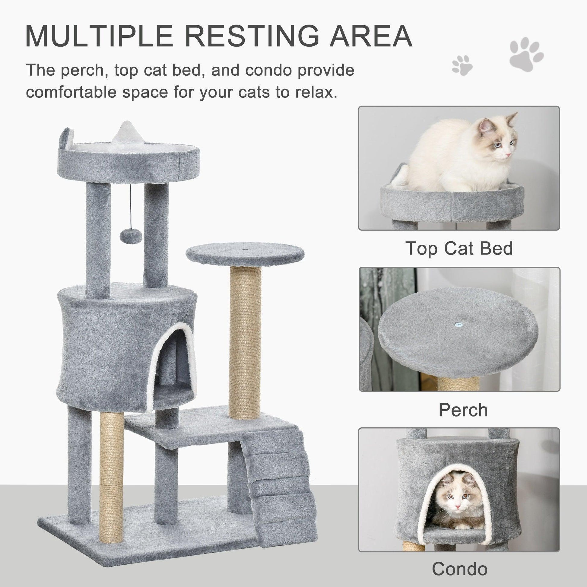 PawHut 100cm Cat Tree Tower - Multi-Level Kitty Condo - ALL4U RETAILER LTD