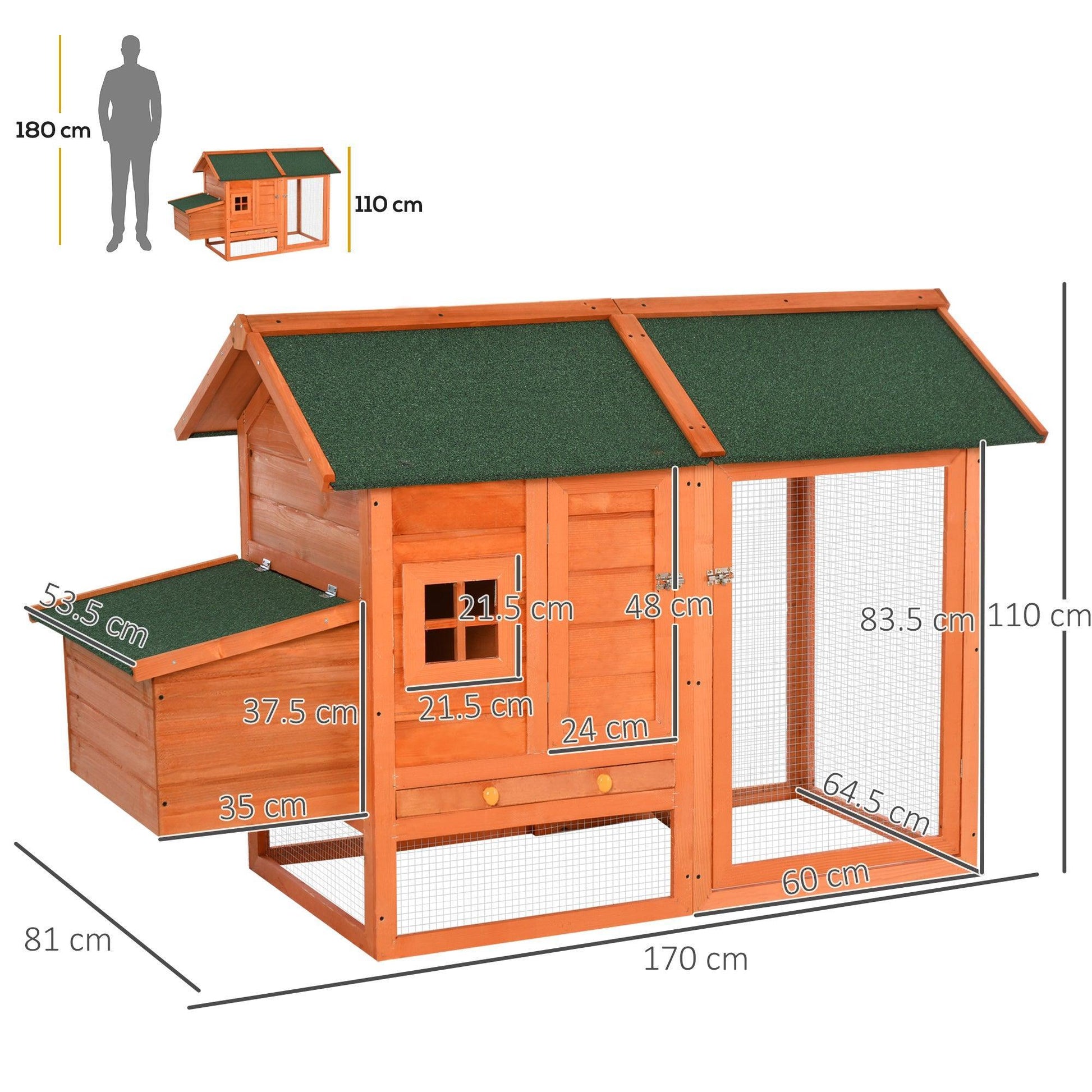 PawHut 170cm Chicken Coop with Nesting Box - ALL4U RETAILER LTD