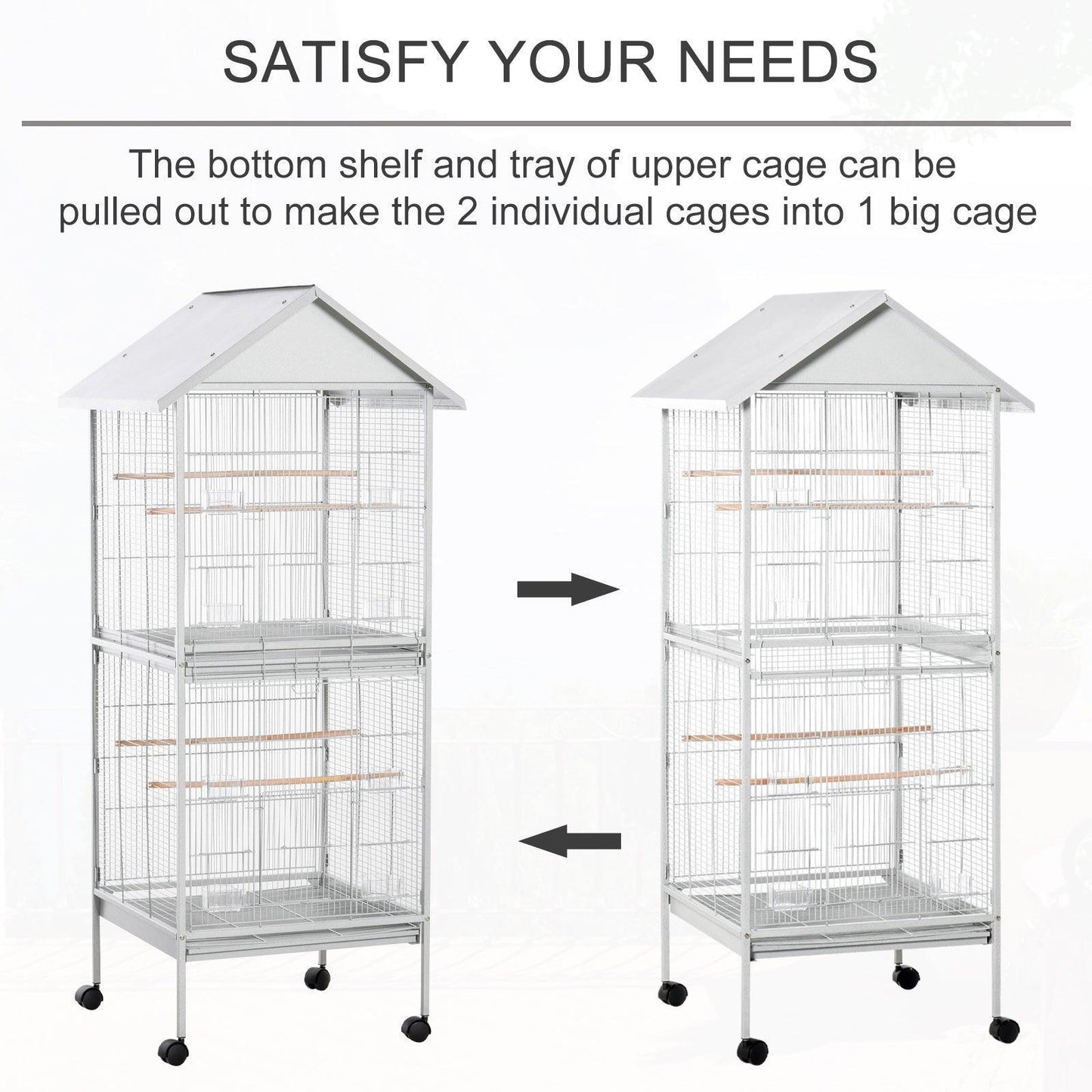 PawHut Rolling Metal Bird Cage with Stand - White - ALL4U RETAILER LTD