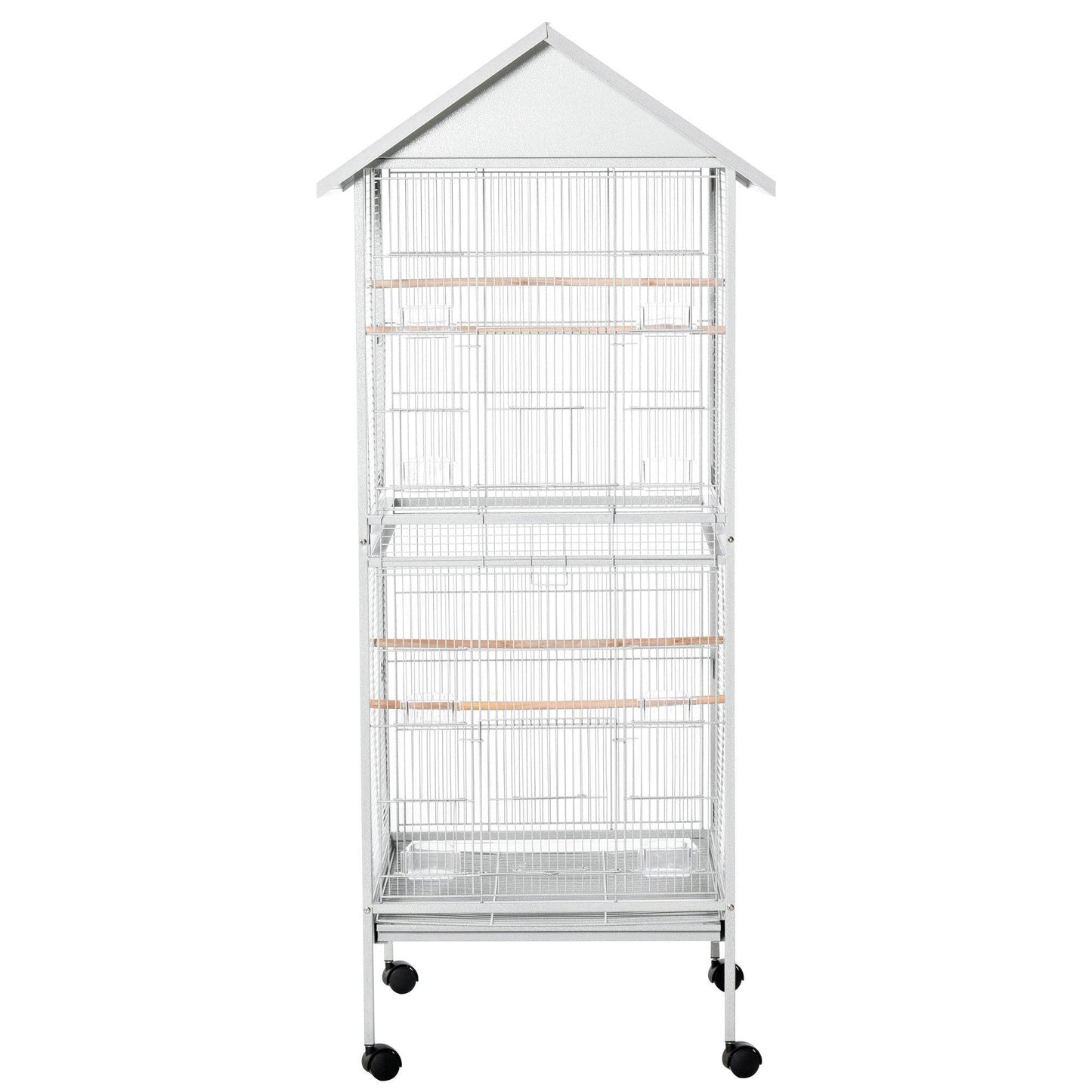 PawHut Rolling Metal Bird Cage with Stand - White - ALL4U RETAILER LTD