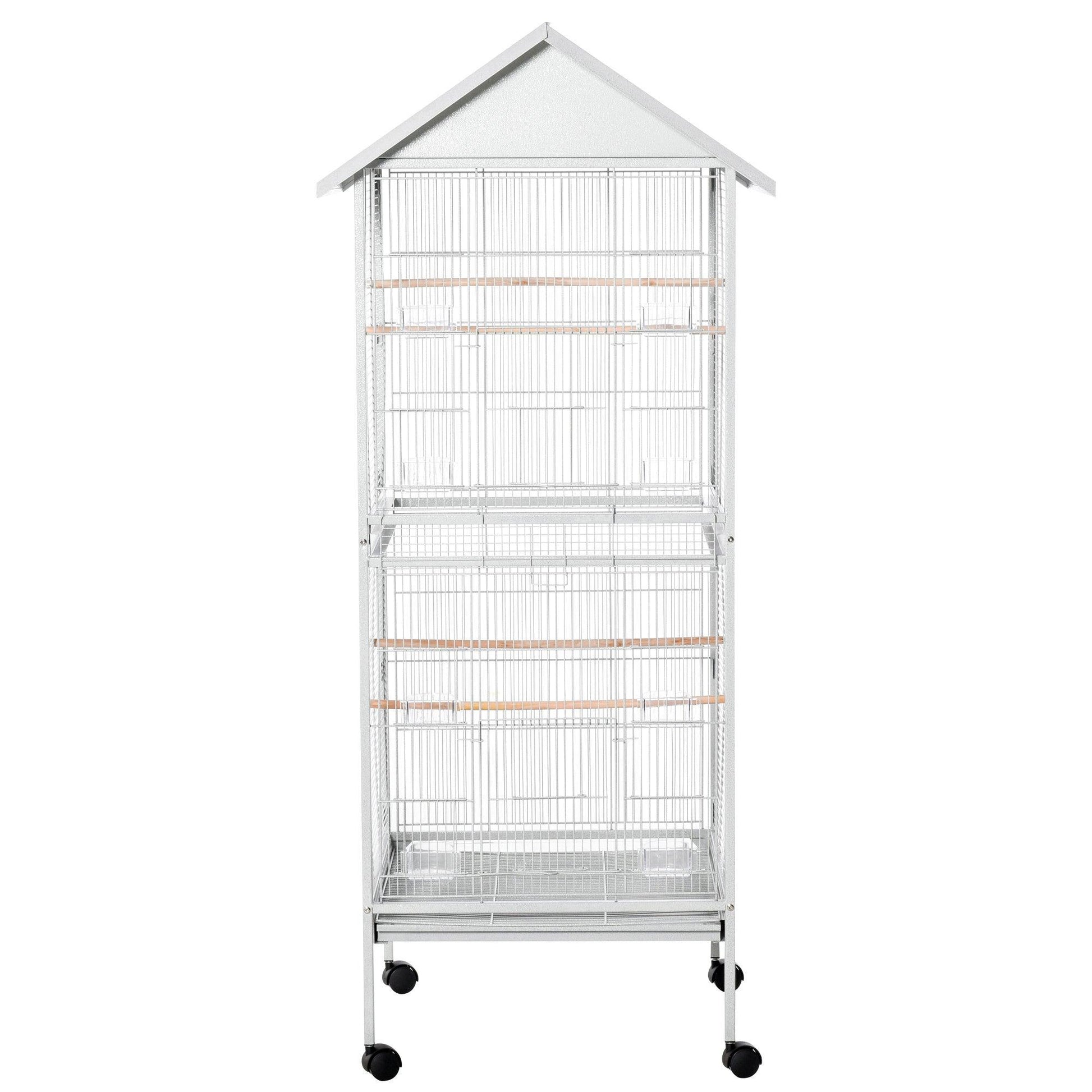 PawHut Rolling Metal Bird Cage with Stand - White - ALL4U RETAILER LTD