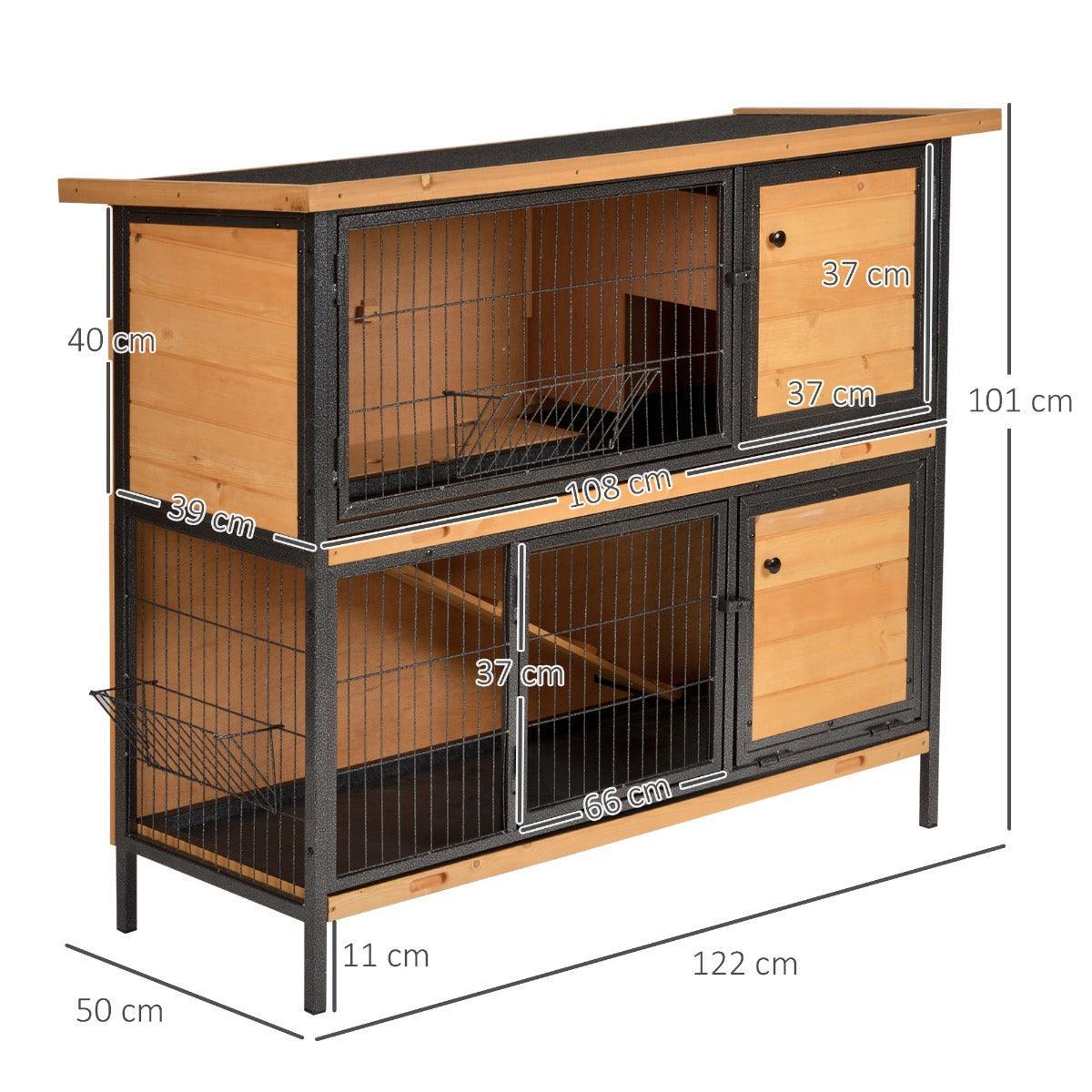 PawHut 2-Floor Rabbit Hutch with Metal Frame - ALL4U RETAILER LTD