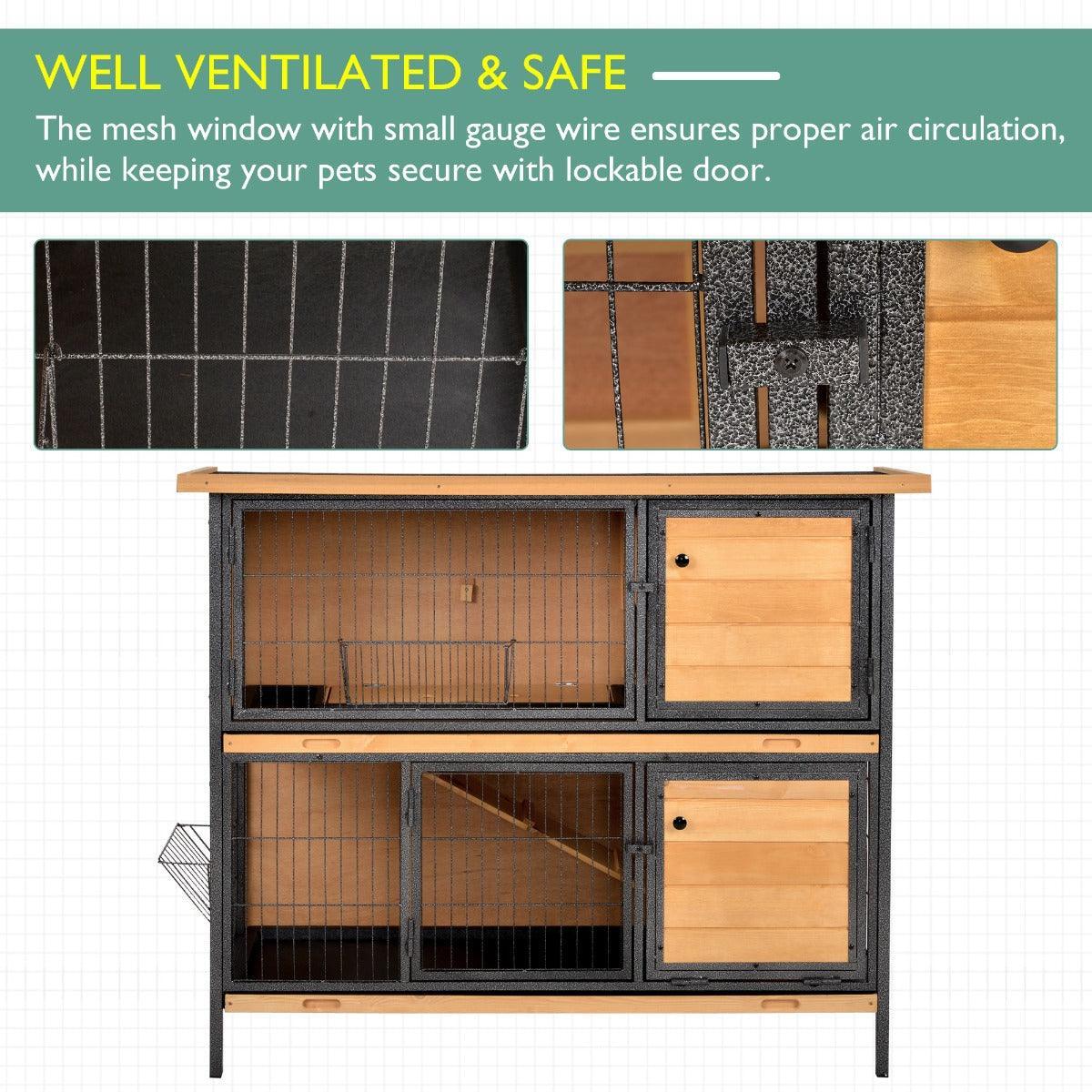 PawHut 2-Floor Rabbit Hutch with Metal Frame - ALL4U RETAILER LTD