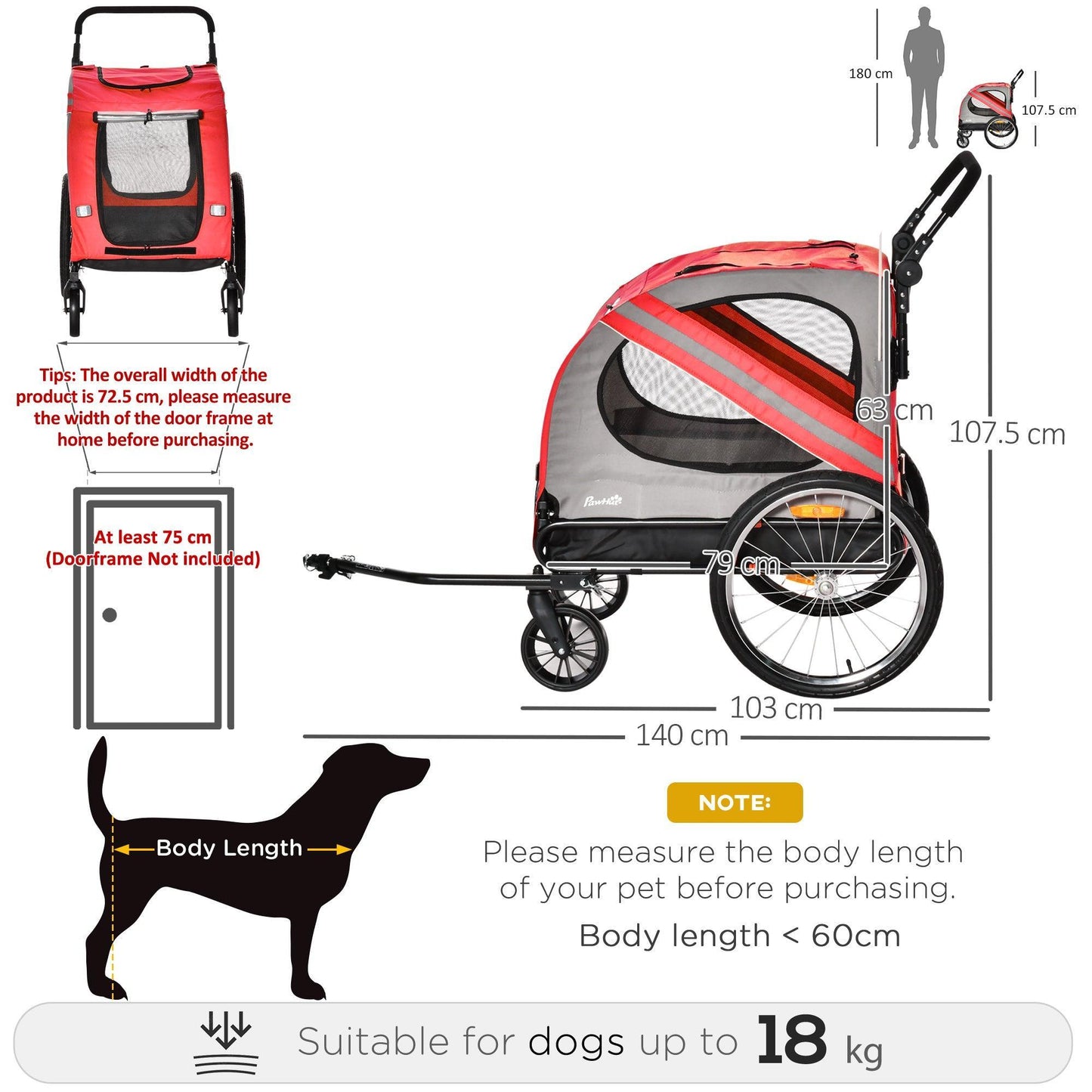 PawHut 2-in-1 Dog Bike Trailer: Easy Travel Solution - ALL4U RETAILER LTD