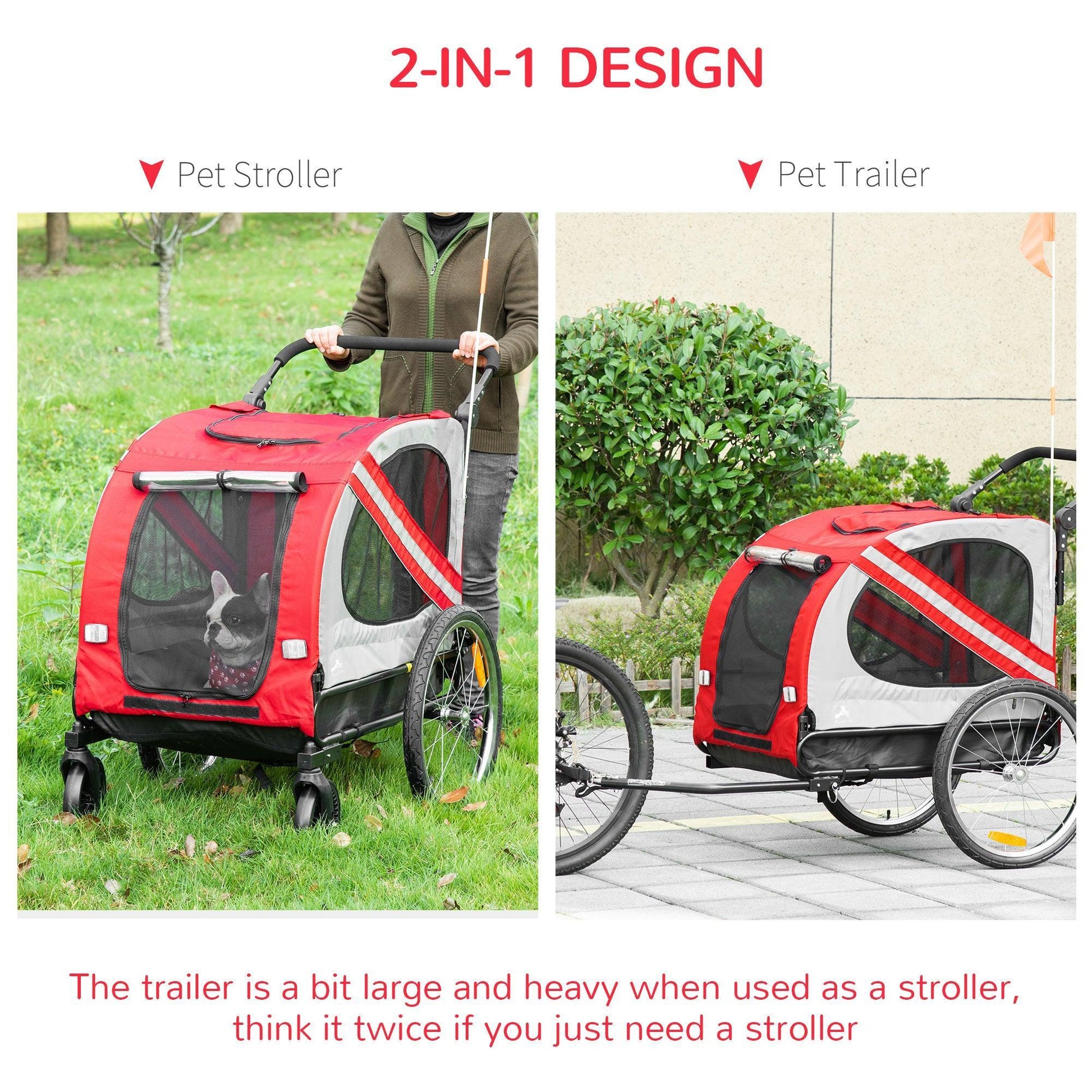 PawHut 2-in-1 Dog Bike Trailer: Easy Travel Solution - ALL4U RETAILER LTD