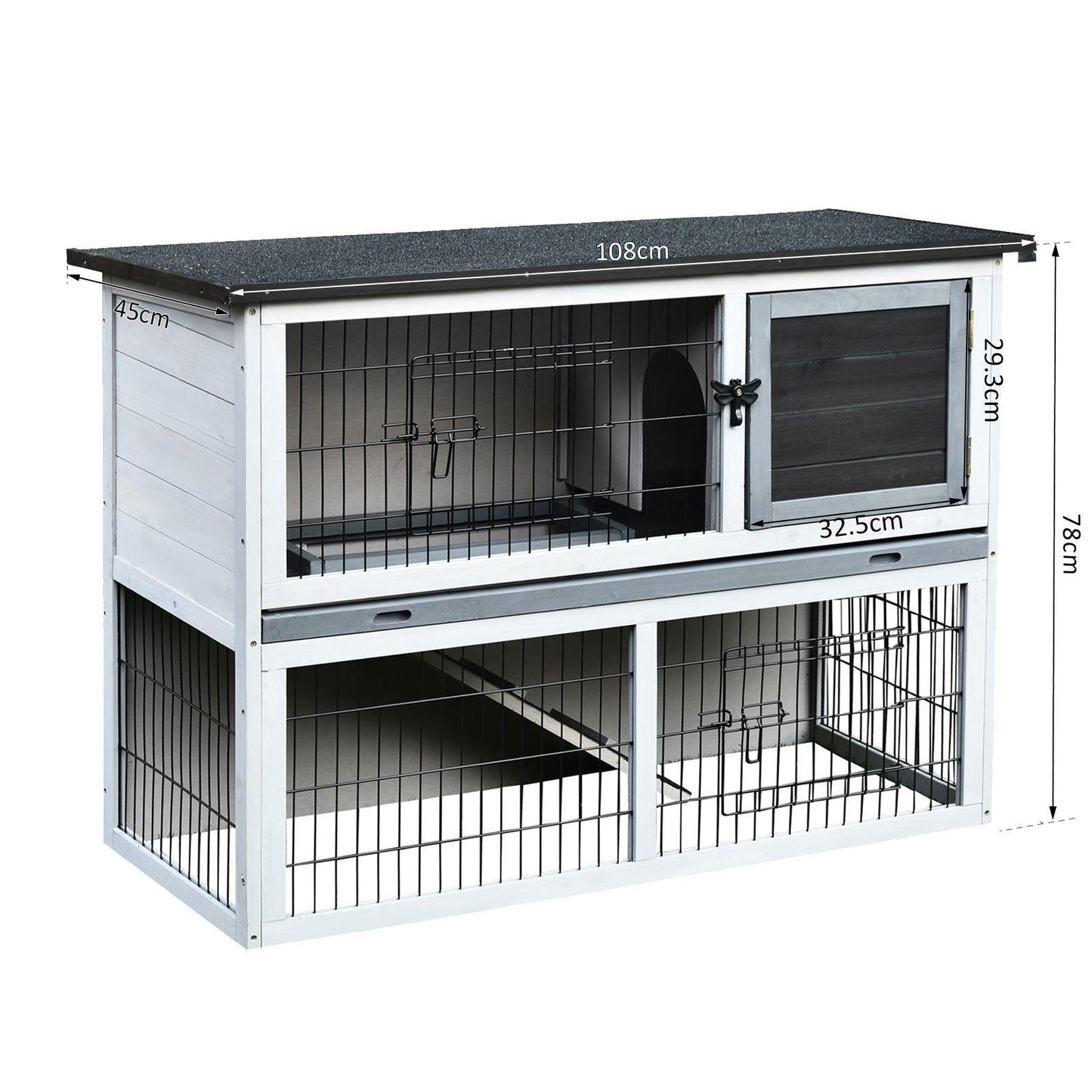 PawHut 2-Level Small Animal Hutch with Slide Tray - Grey - ALL4U RETAILER LTD