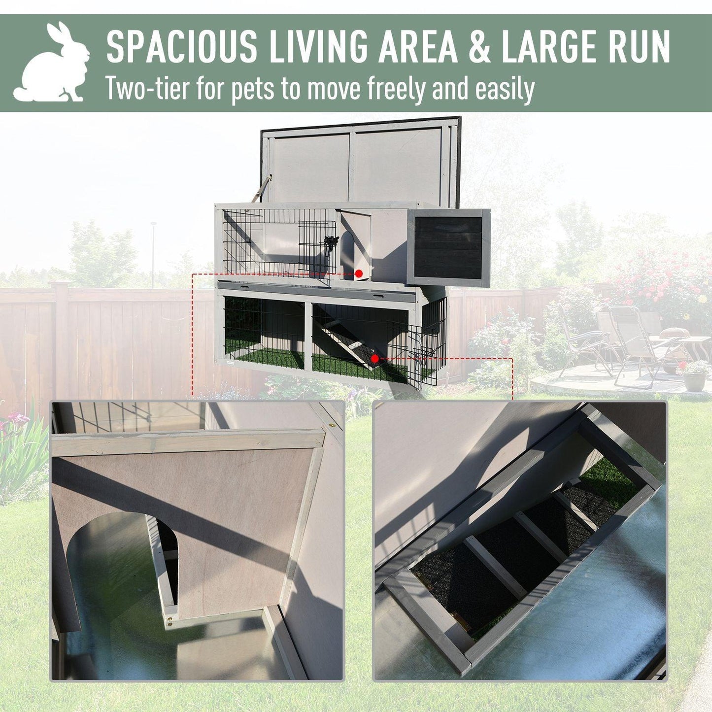 PawHut 2-Level Small Animal Hutch with Slide Tray - Grey - ALL4U RETAILER LTD