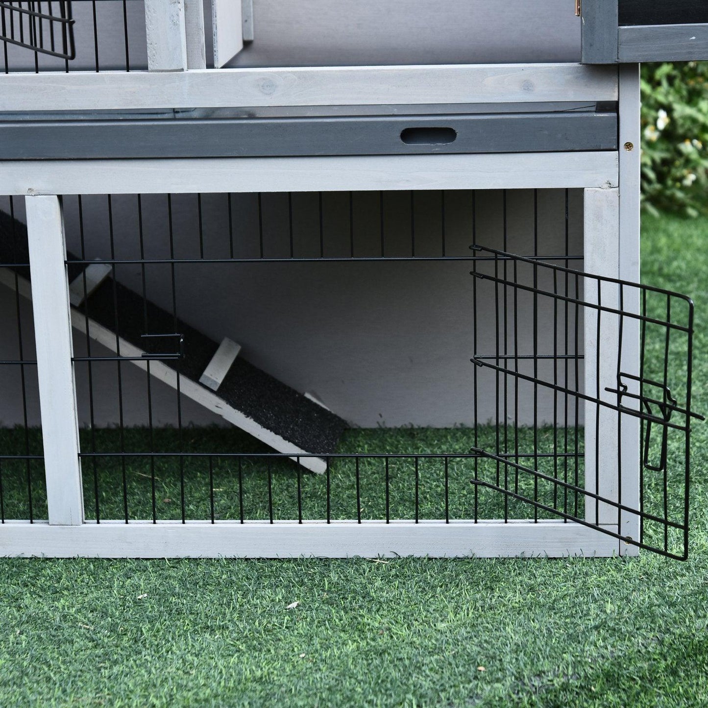 PawHut 2-Level Small Animal Hutch with Slide Tray - Grey - ALL4U RETAILER LTD