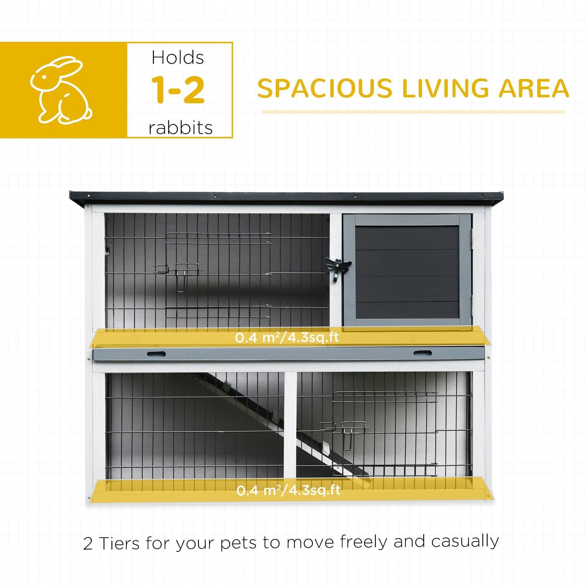 PawHut 2-Level Small Animal Hutch with Slide Tray - Grey - ALL4U RETAILER LTD