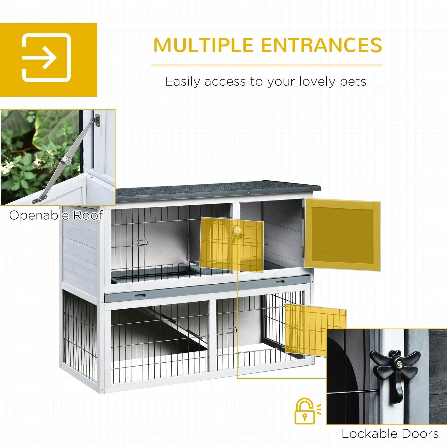 PawHut 2-Level Small Animal Hutch with Slide Tray - Grey - ALL4U RETAILER LTD