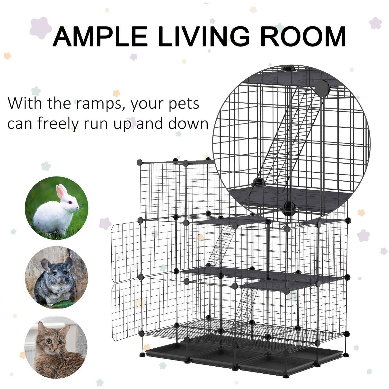 Pawhut 3-Level Metal Small Animal Cage - ALL4U RETAILER LTD