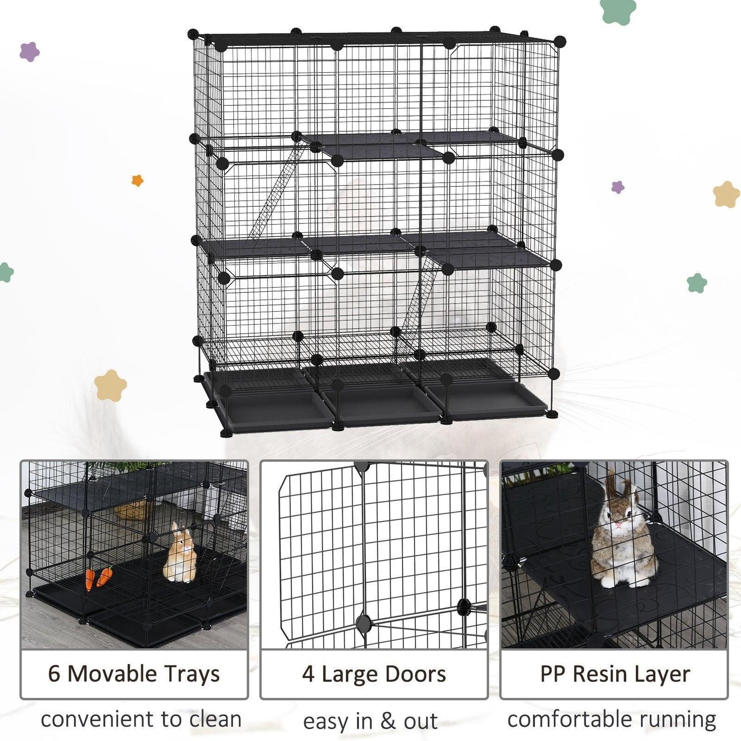 Pawhut 3-Level Metal Small Animal Cage - ALL4U RETAILER LTD