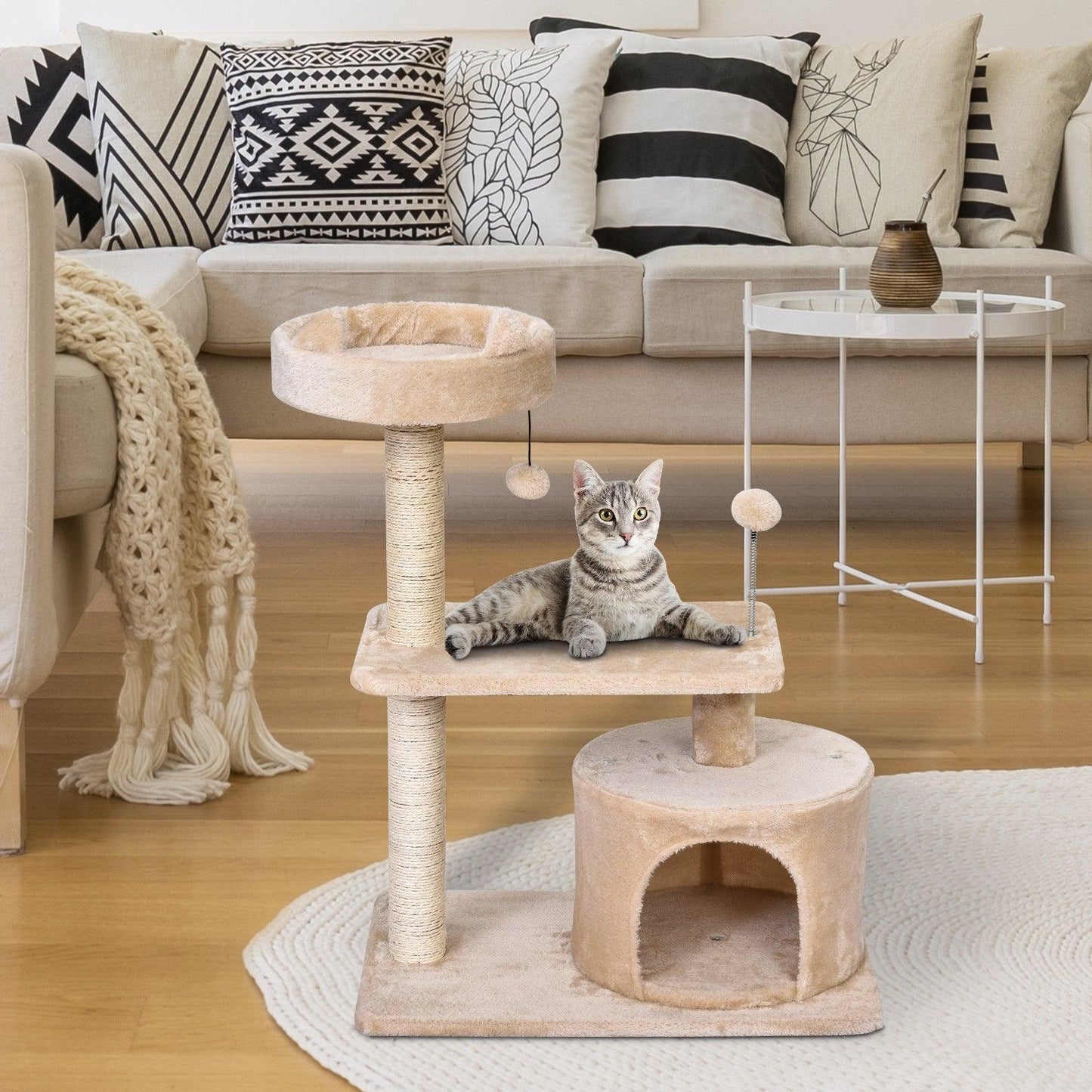 PawHut 3-Tier Cat Scratching Post - Beige - ALL4U RETAILER LTD