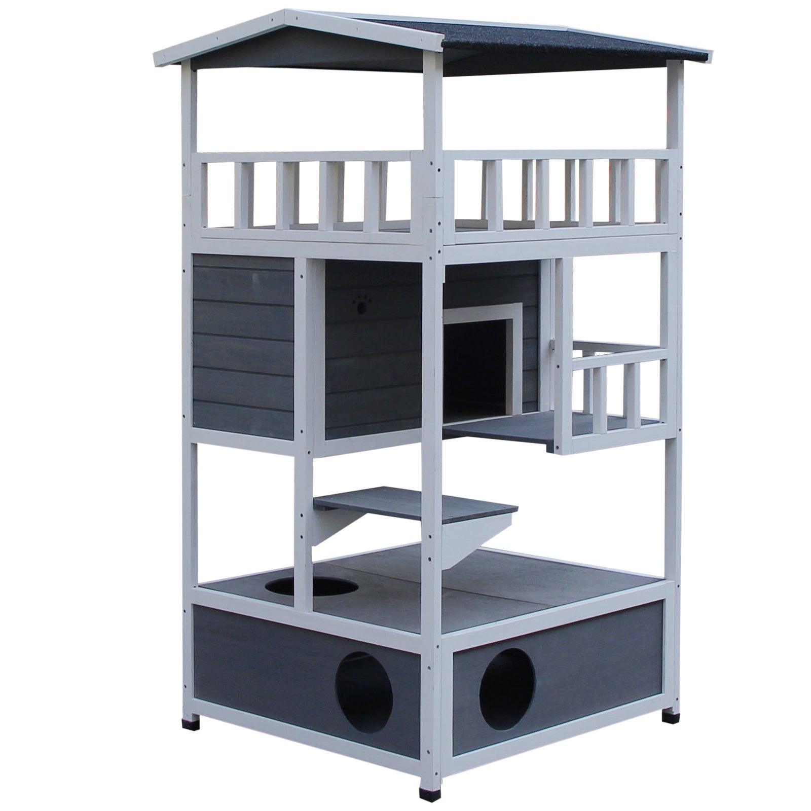 PawHut 3-Tier Gray Cat Play House - ALL4U RETAILER LTD