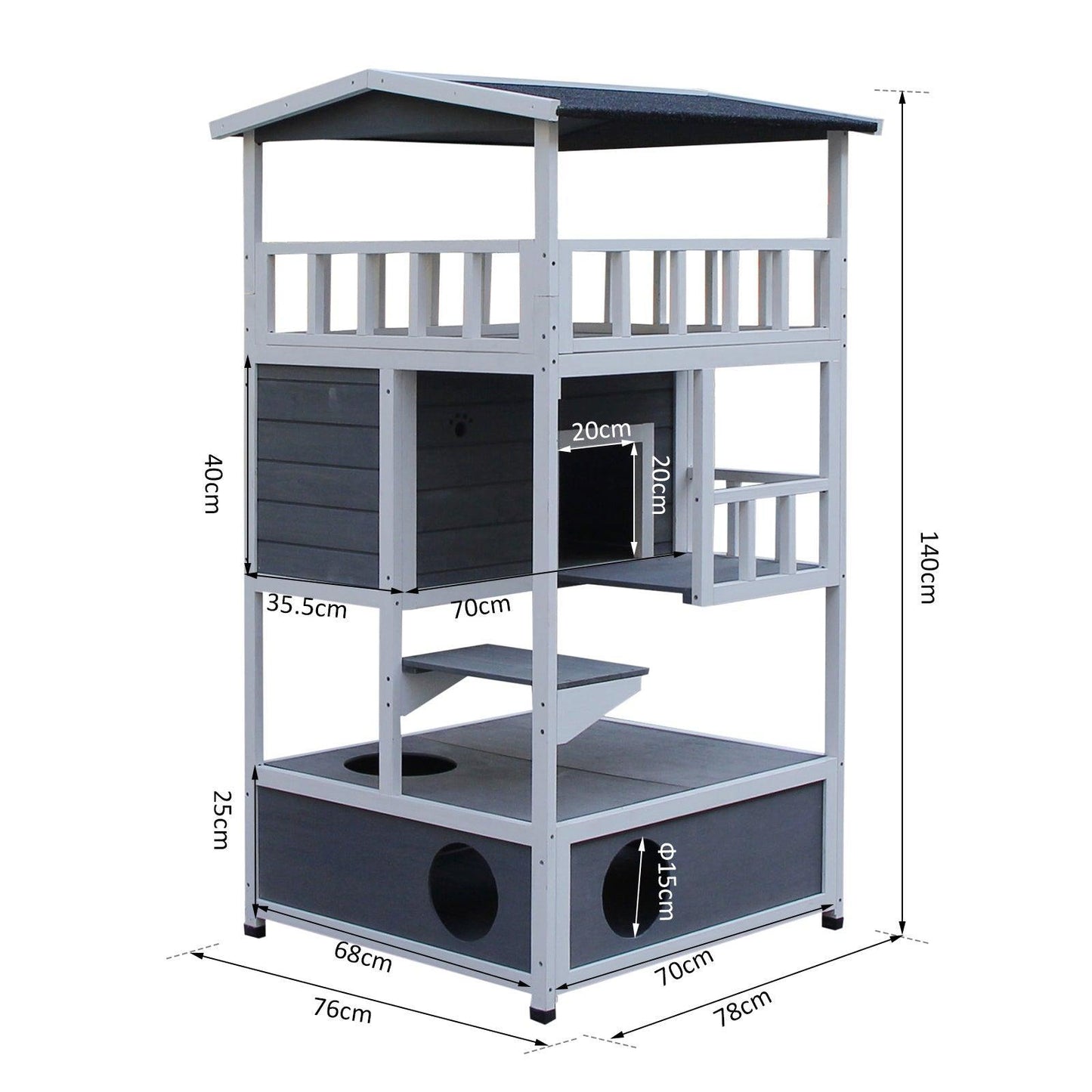 PawHut 3-Tier Gray Cat Play House - ALL4U RETAILER LTD