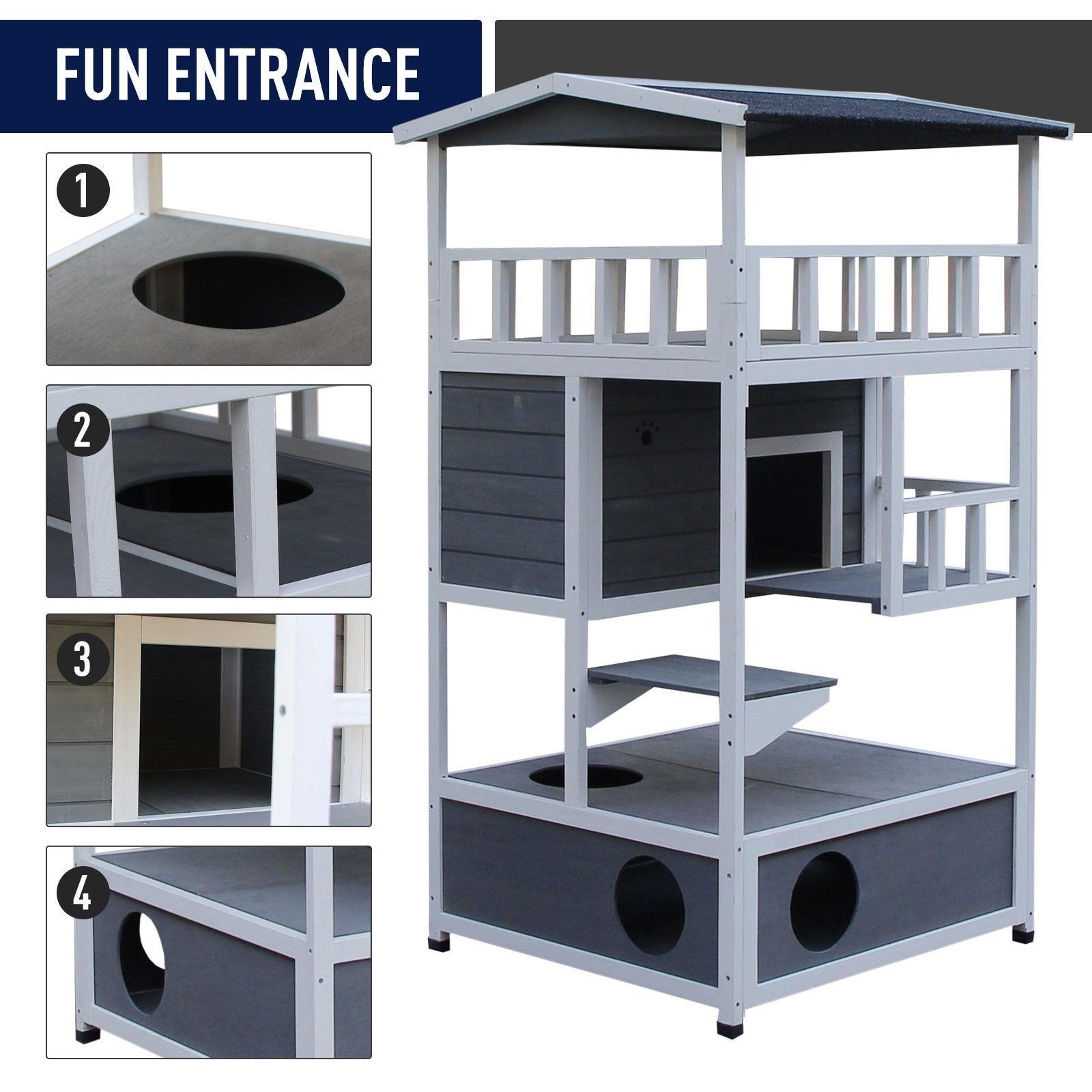 PawHut 3-Tier Gray Cat Play House - ALL4U RETAILER LTD