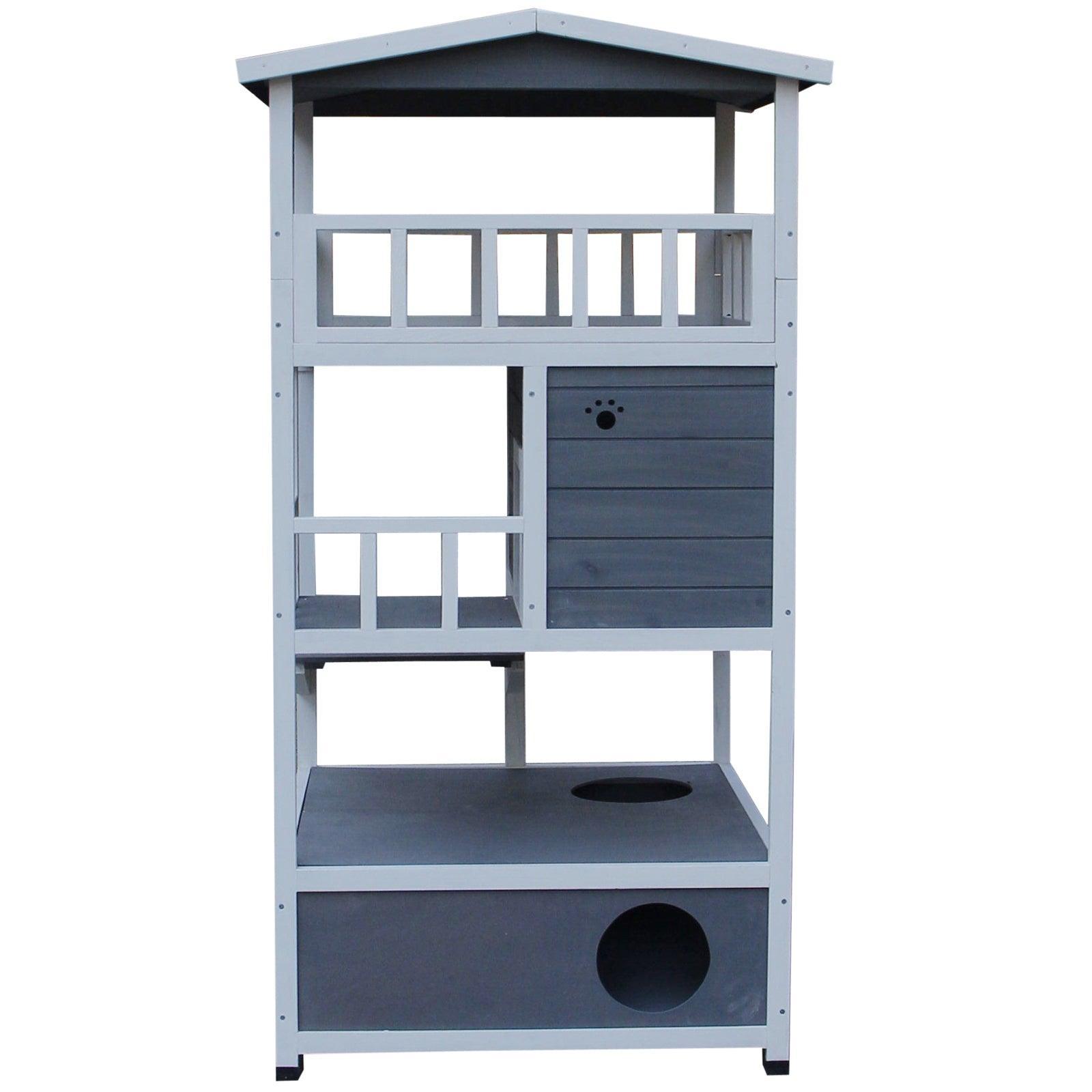 PawHut 3-Tier Gray Cat Play House - ALL4U RETAILER LTD