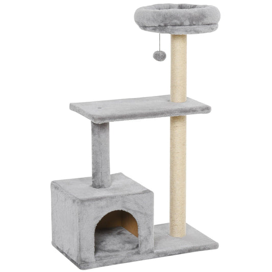 PawHut 3-Tier Grey Cat Scratching Tree - ALL4U RETAILER LTD