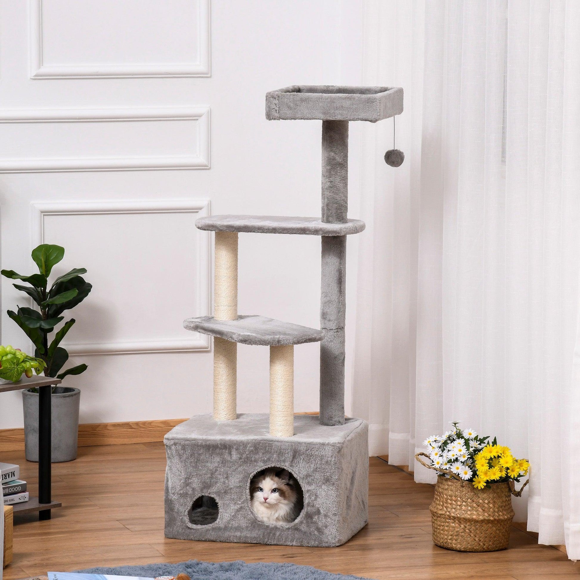 PawHut 4-Level Cat Tree: Grey, Condo, Perches, Toys - ALL4U RETAILER LTD