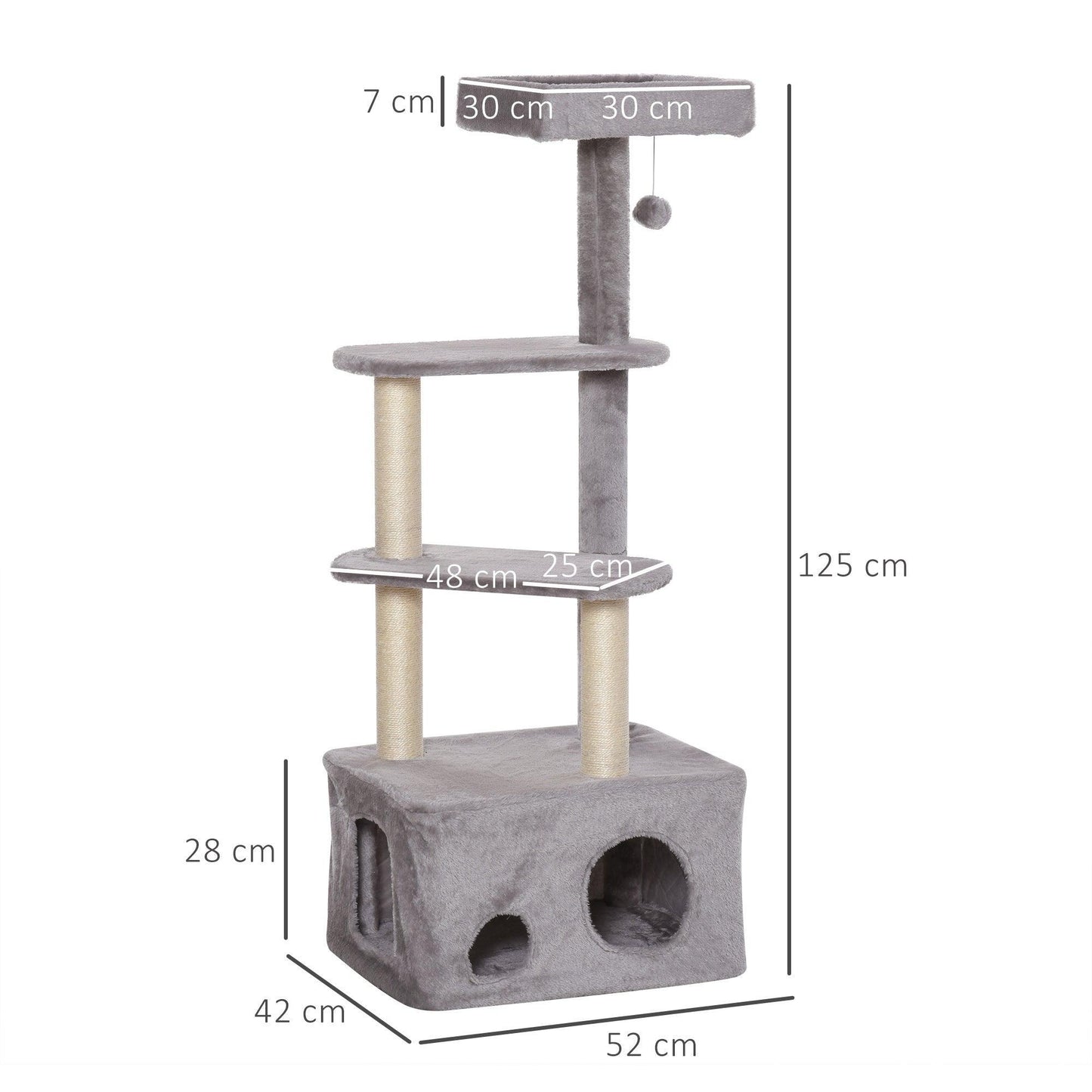 PawHut 4-Level Cat Tree: Grey, Condo, Perches, Toys - ALL4U RETAILER LTD