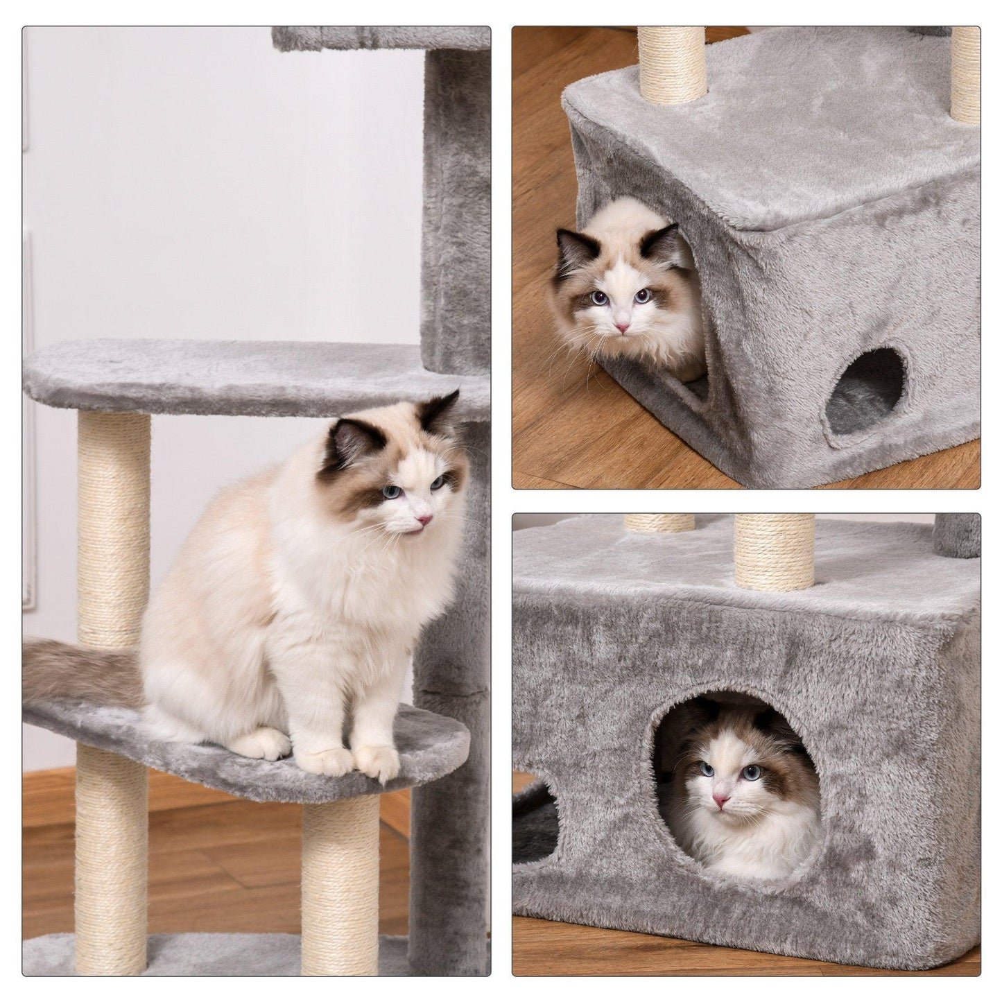 PawHut 4-Level Cat Tree: Grey, Condo, Perches, Toys - ALL4U RETAILER LTD