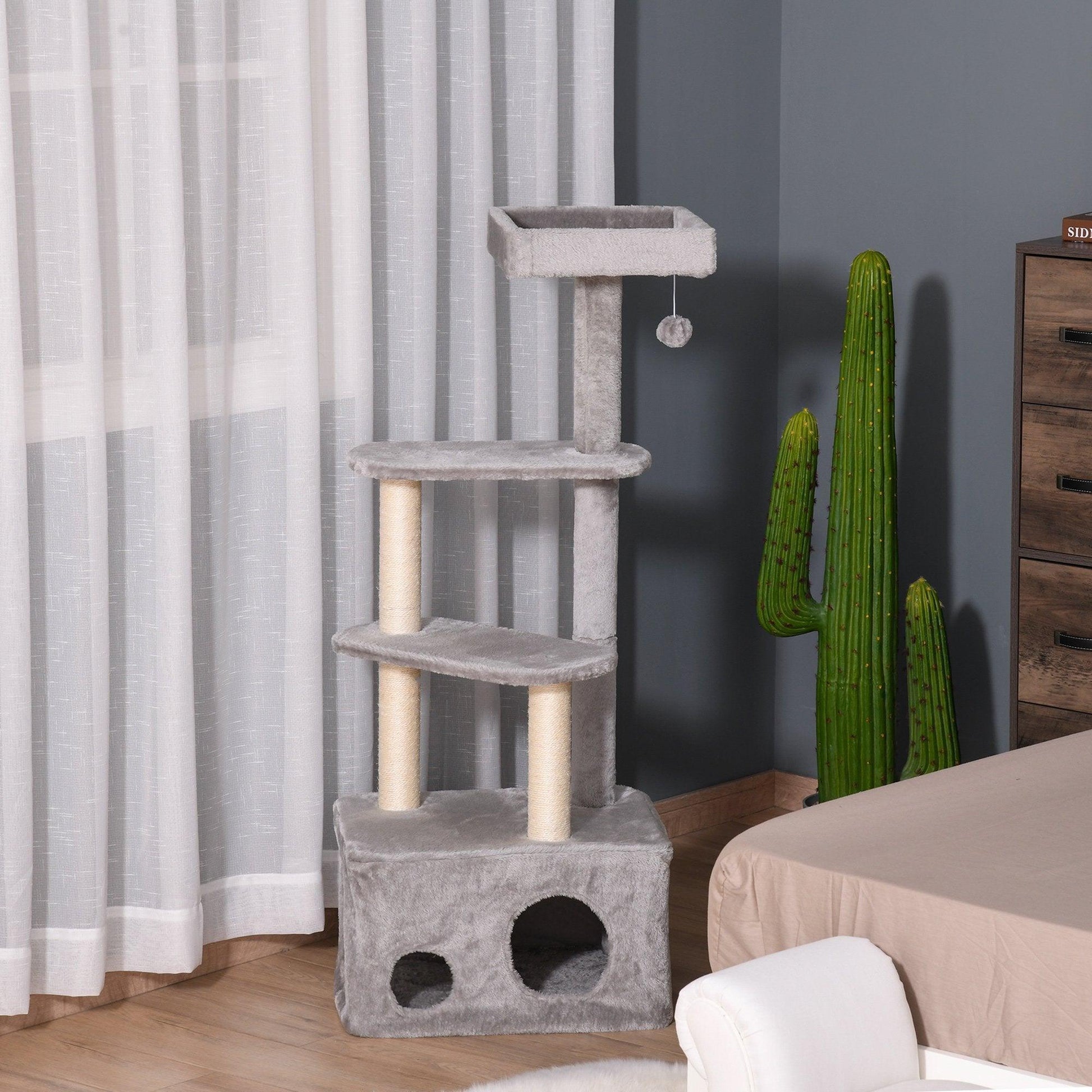 PawHut 4-Level Cat Tree: Grey, Condo, Perches, Toys - ALL4U RETAILER LTD