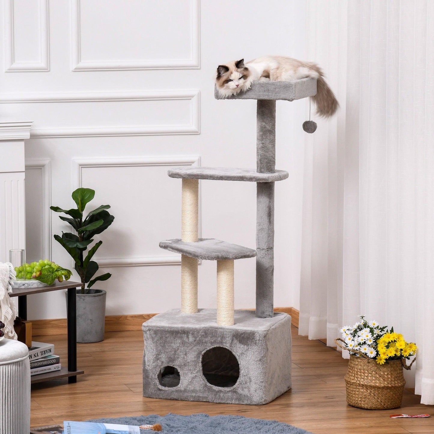 PawHut 4-Level Cat Tree: Grey, Condo, Perches, Toys - ALL4U RETAILER LTD