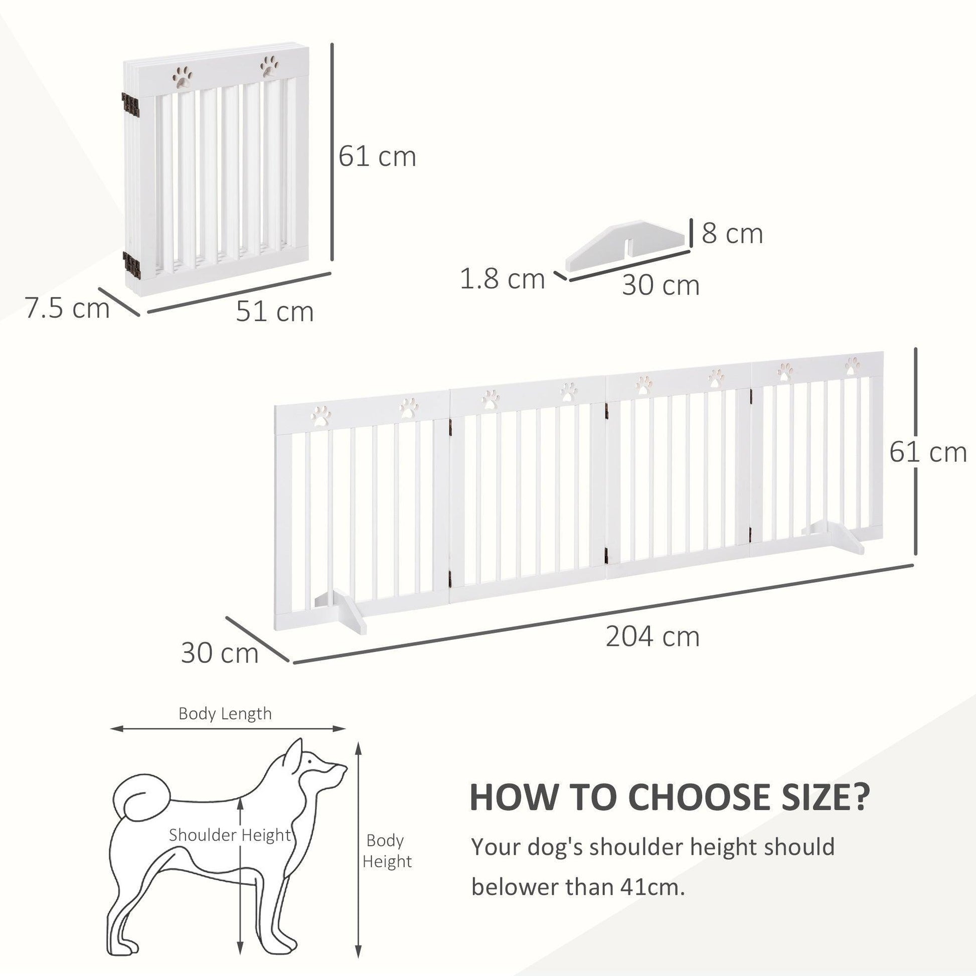 PawHut 4-Panel Wooden Dog Gate - Freestanding Stair Barrier - ALL4U RETAILER LTD