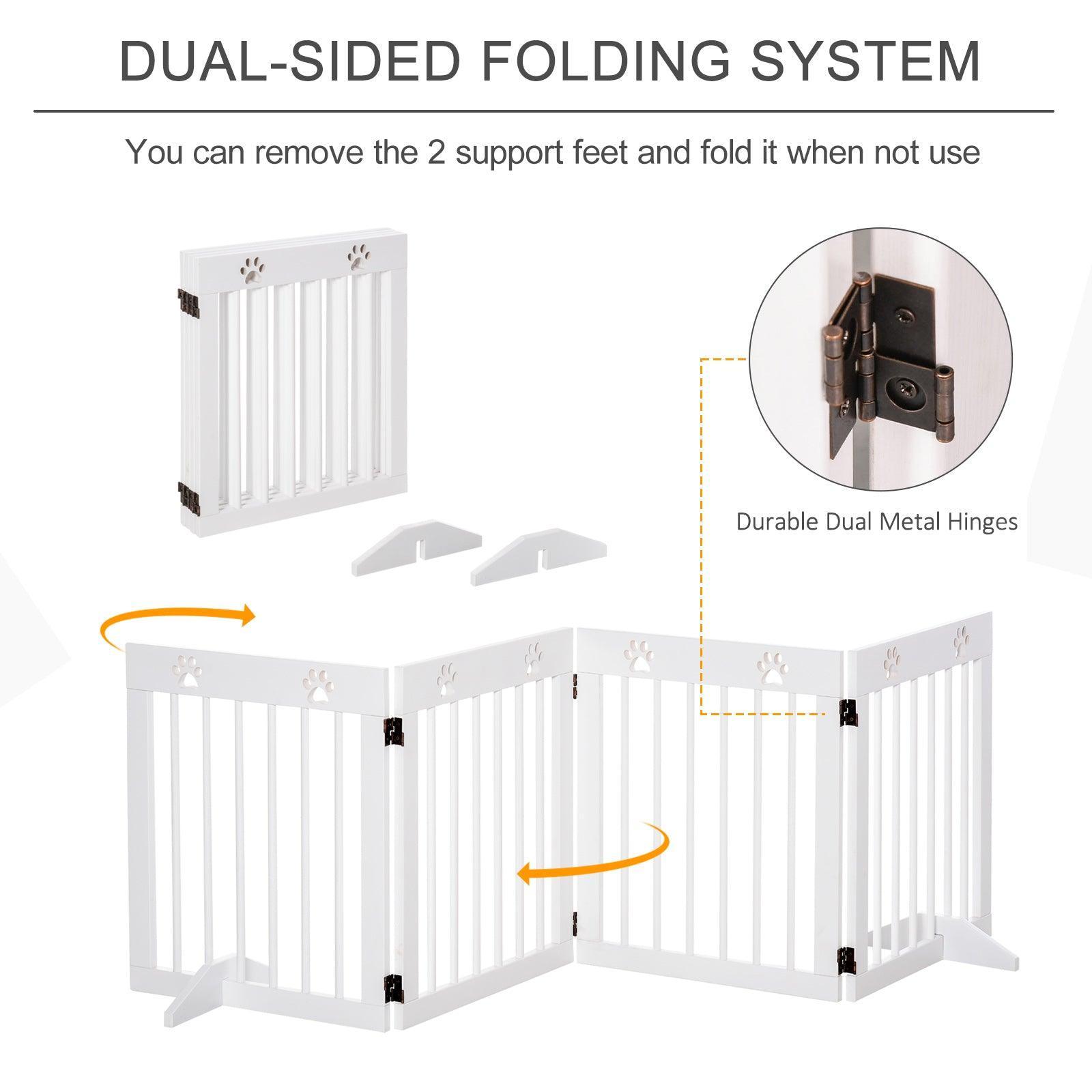 PawHut 4-Panel Wooden Dog Gate - Freestanding Stair Barrier - ALL4U RETAILER LTD