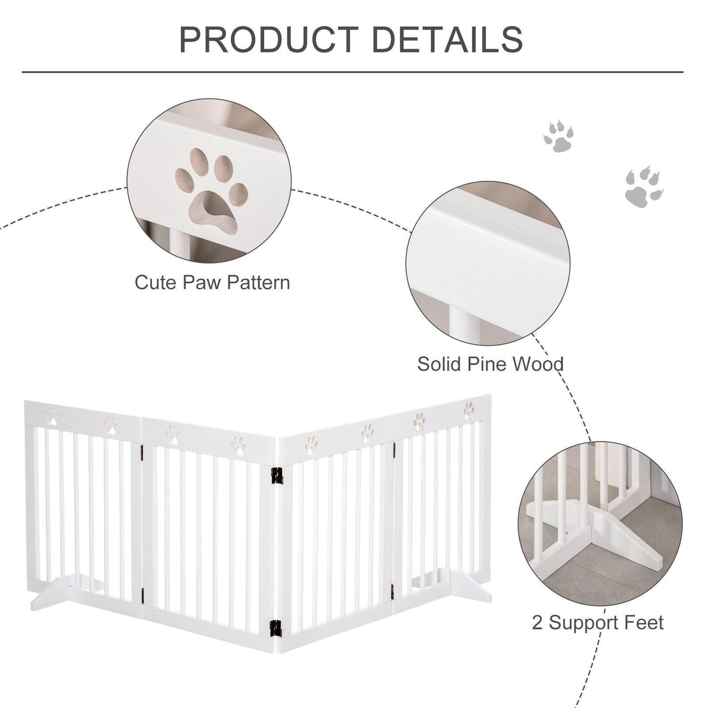 PawHut 4-Panel Wooden Dog Gate - Freestanding Stair Barrier - ALL4U RETAILER LTD