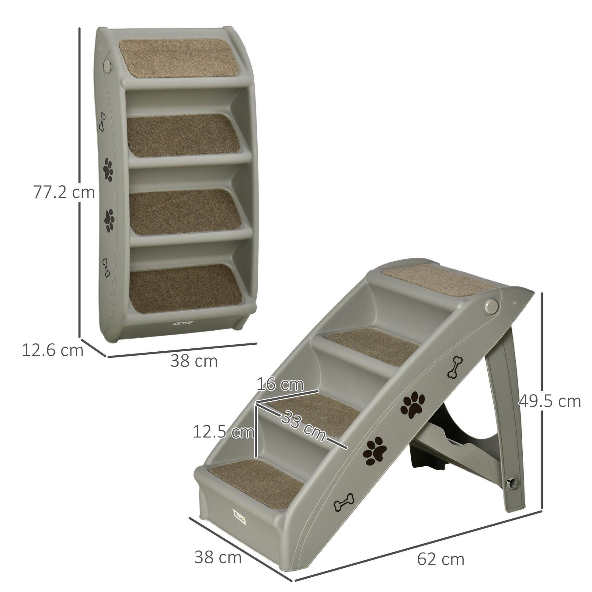 PawHut 4-Step Pet Stairs, Ideal for Cats & Small Dogs, Non-slip, Grey - ALL4U RETAILER LTD