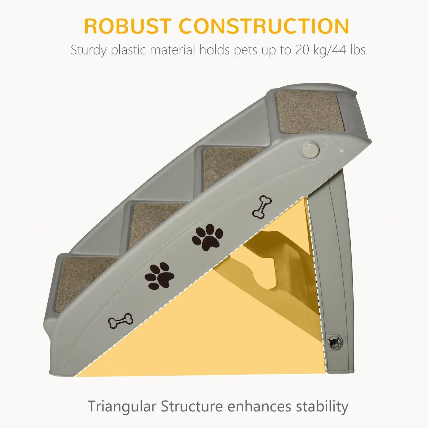 PawHut 4-Step Pet Stairs, Ideal for Cats & Small Dogs, Non-slip, Grey - ALL4U RETAILER LTD