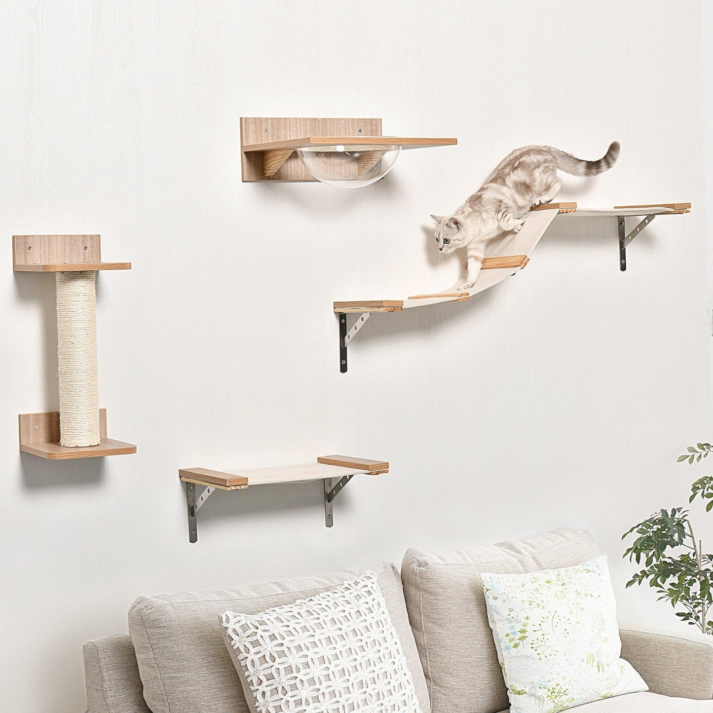 PawHut 4PCs Wall Cat Climbing Shelf Set - ALL4U RETAILER LTD