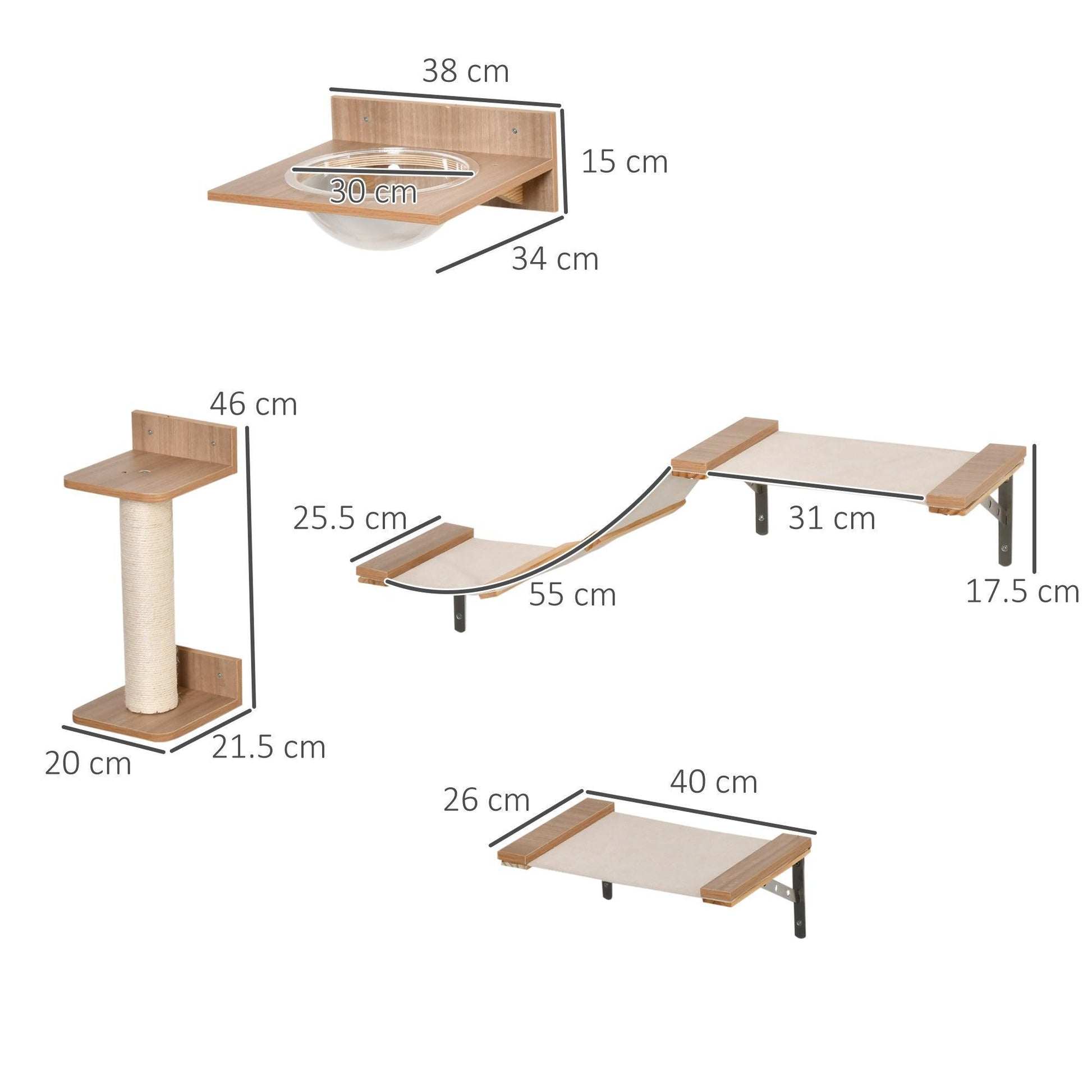 PawHut 4PCs Wall Cat Climbing Shelf Set - ALL4U RETAILER LTD