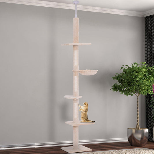 PawHut 5-Tier Cat Tree, Floor to Ceiling - ALL4U RETAILER LTD