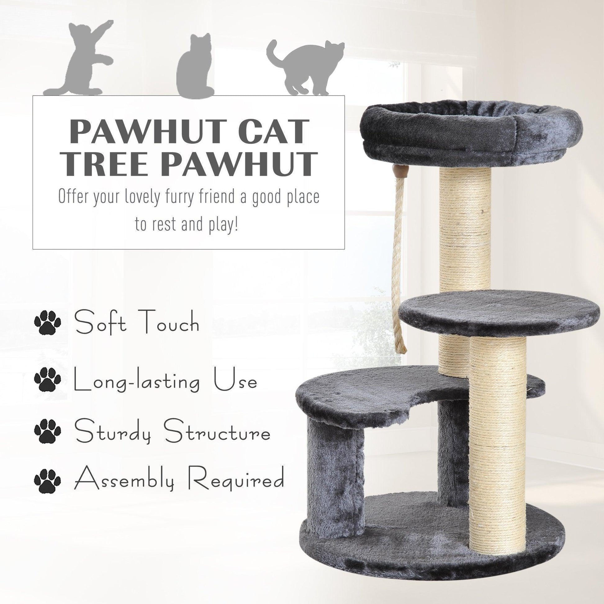 Pawhut 65cm Cat Tree-Scratcher Center-2 Perch-Grey - ALL4U RETAILER LTD