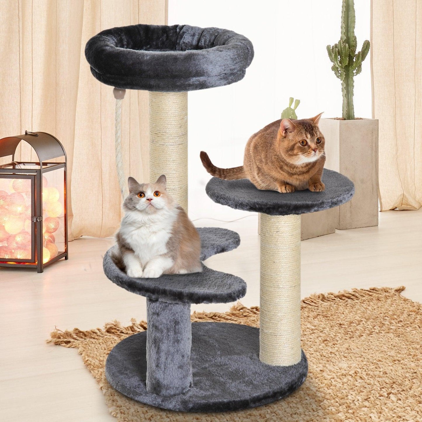 Pawhut 65cm Cat Tree-Scratcher Center-2 Perch-Grey - ALL4U RETAILER LTD