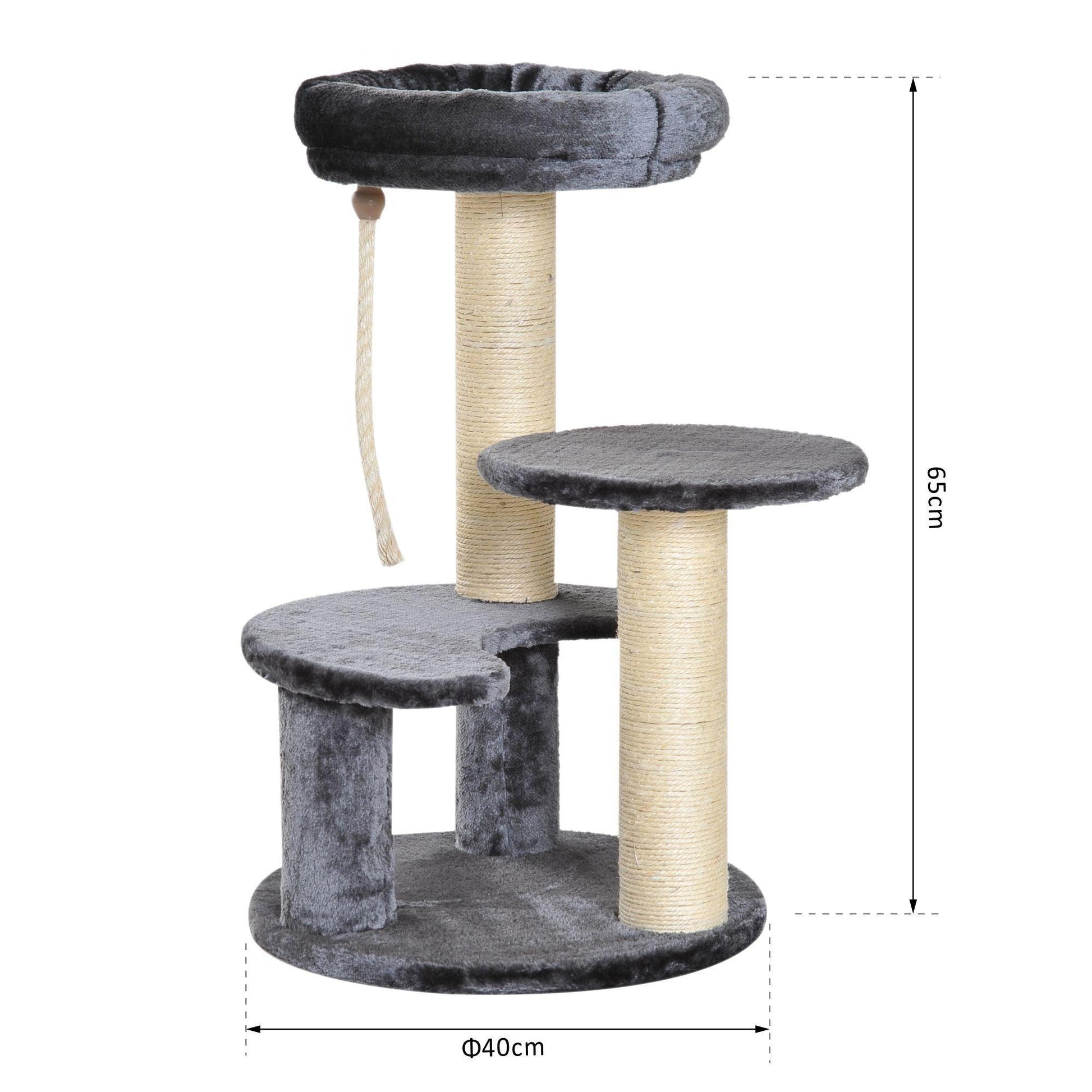 Pawhut 65cm Cat Tree-Scratcher Center-2 Perch-Grey - ALL4U RETAILER LTD