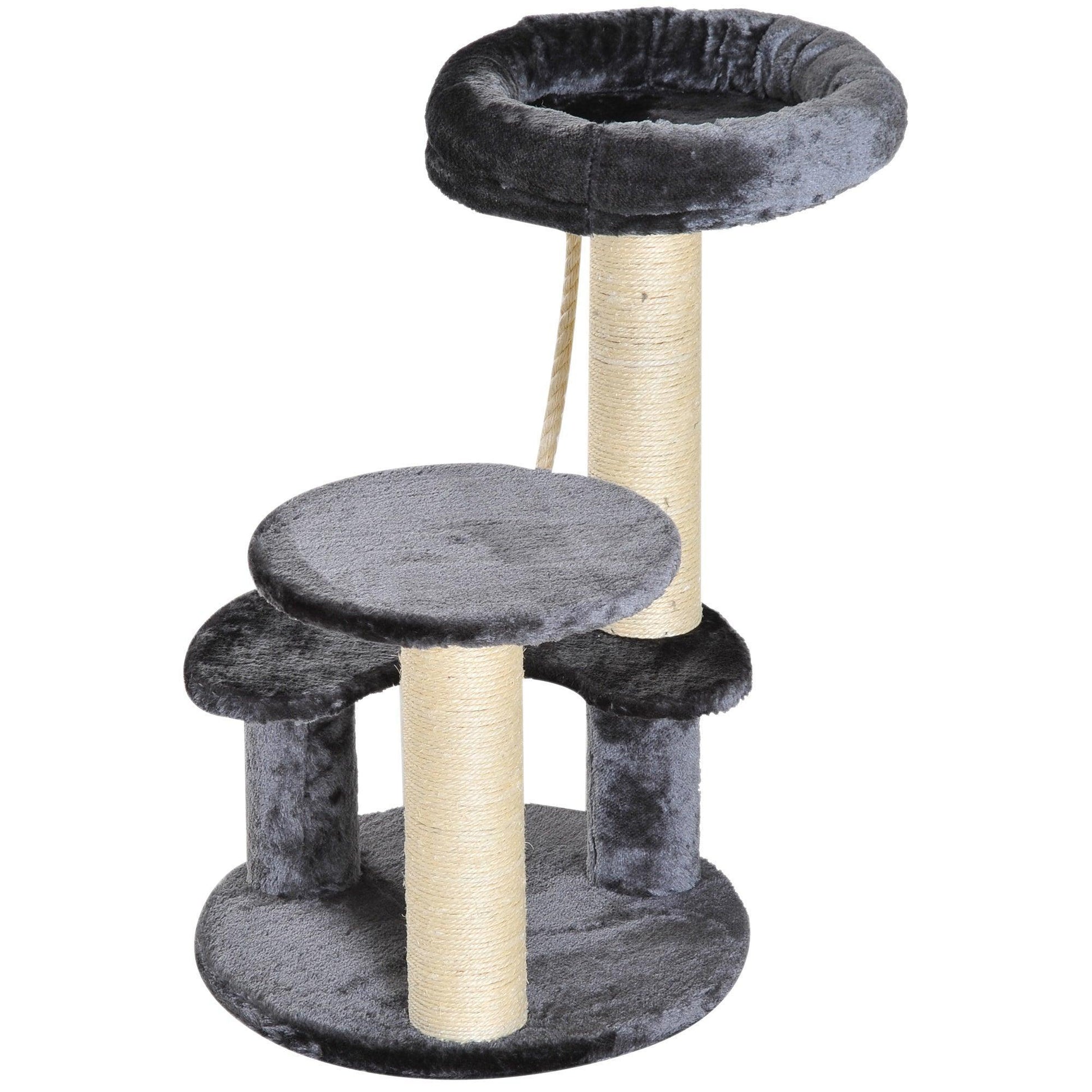 Pawhut 65cm Cat Tree-Scratcher Center-2 Perch-Grey - ALL4U RETAILER LTD