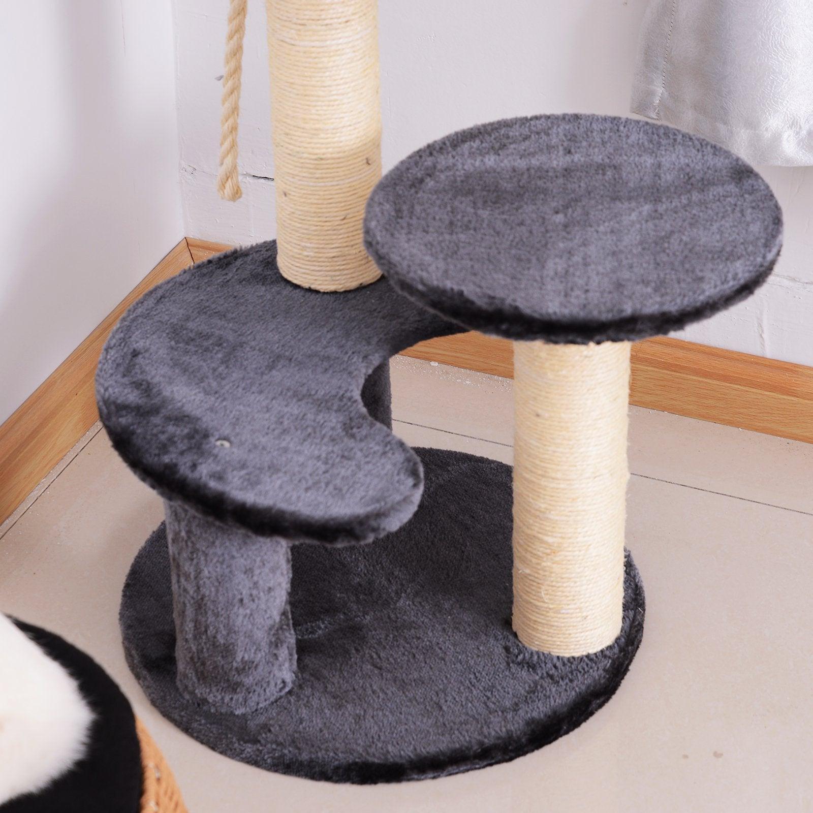 Pawhut 65cm Cat Tree-Scratcher Center-2 Perch-Grey - ALL4U RETAILER LTD