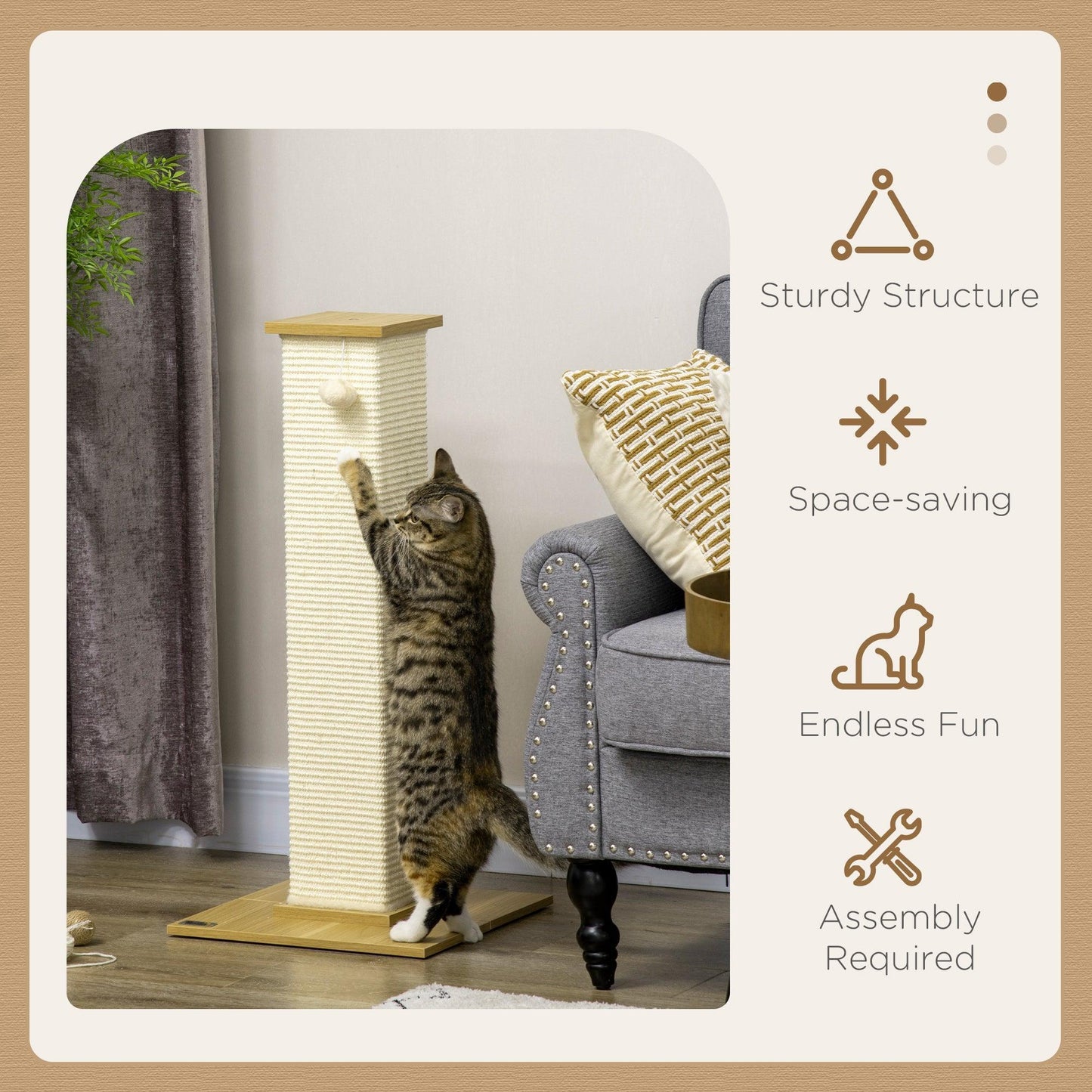 PawHut 80cm Scratching Post Cat Tree with Play Ball - Sisal Rope - ALL4U RETAILER LTD