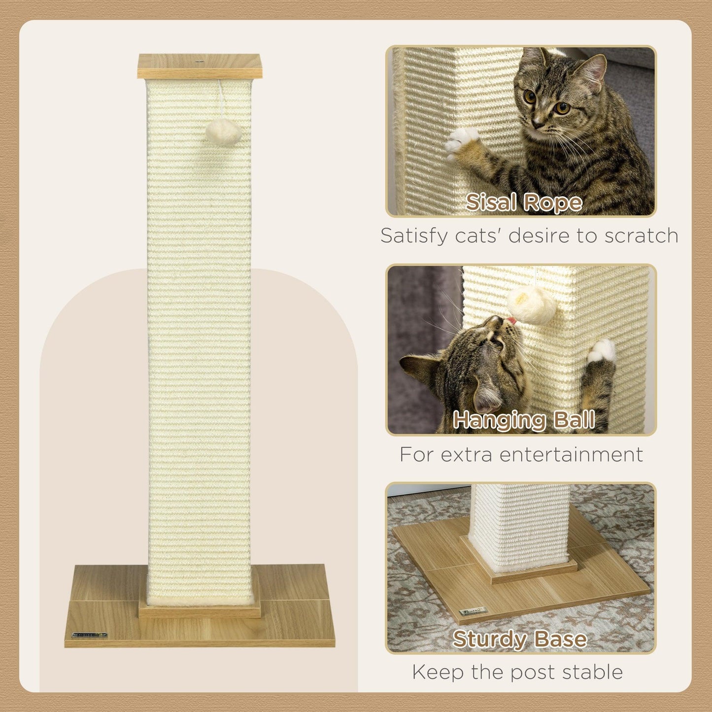 PawHut 80cm Scratching Post Cat Tree with Play Ball - Sisal Rope - ALL4U RETAILER LTD