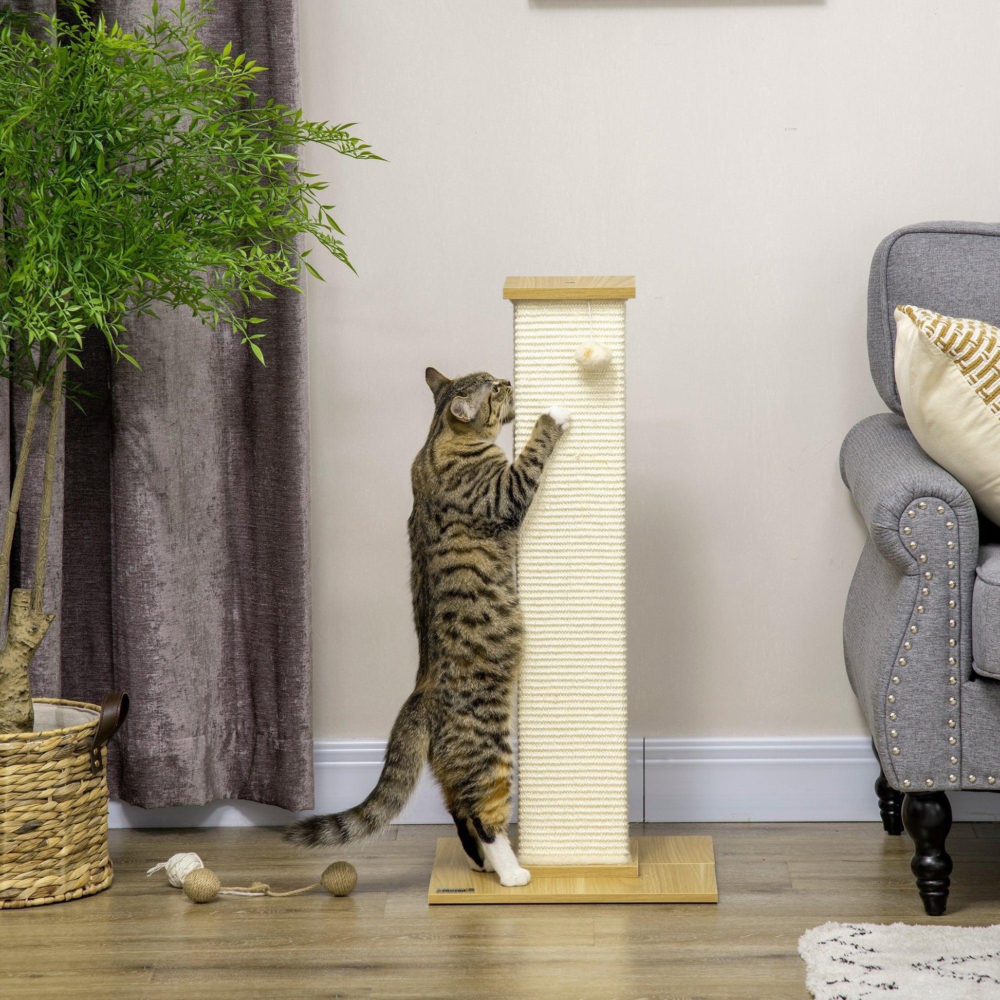 PawHut 80cm Scratching Post Cat Tree with Play Ball - Sisal Rope - ALL4U RETAILER LTD