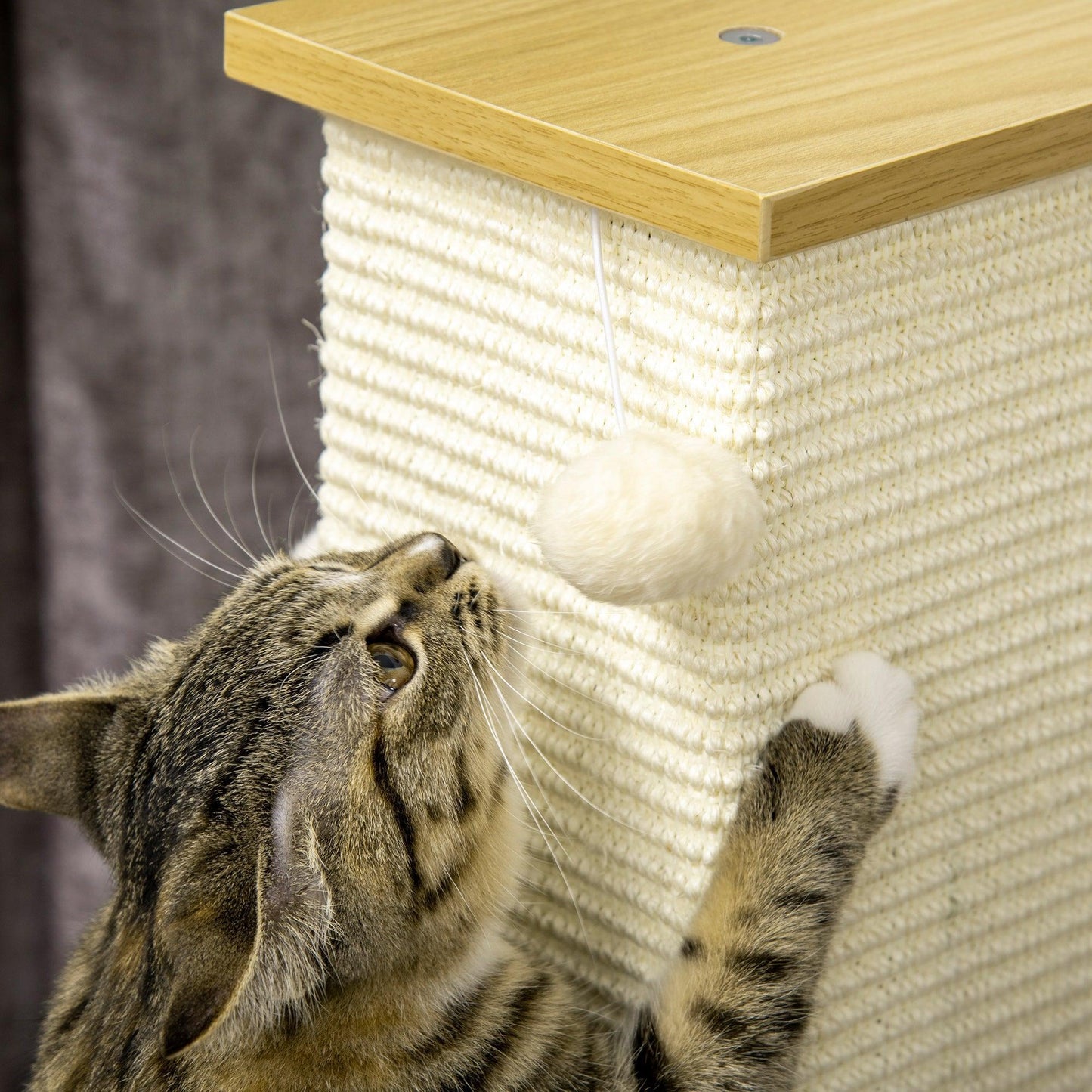 PawHut 80cm Scratching Post Cat Tree with Play Ball - Sisal Rope - ALL4U RETAILER LTD