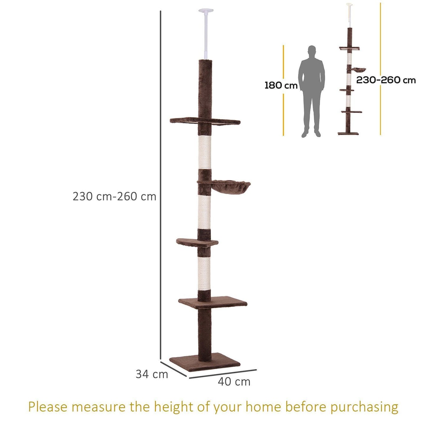 PawHut Adjustable Cat Climbing Tower 260cm - ALL4U RETAILER LTD