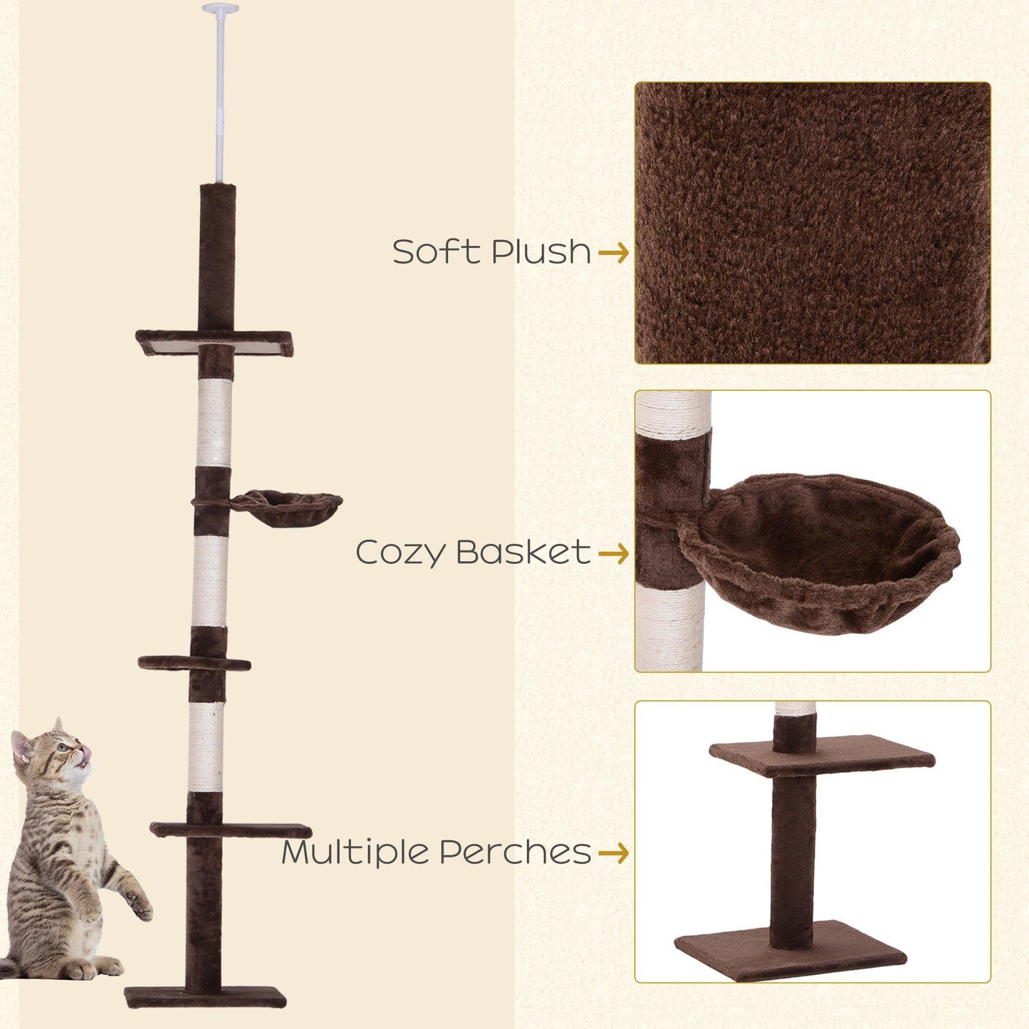 PawHut Adjustable Cat Climbing Tower 260cm - ALL4U RETAILER LTD