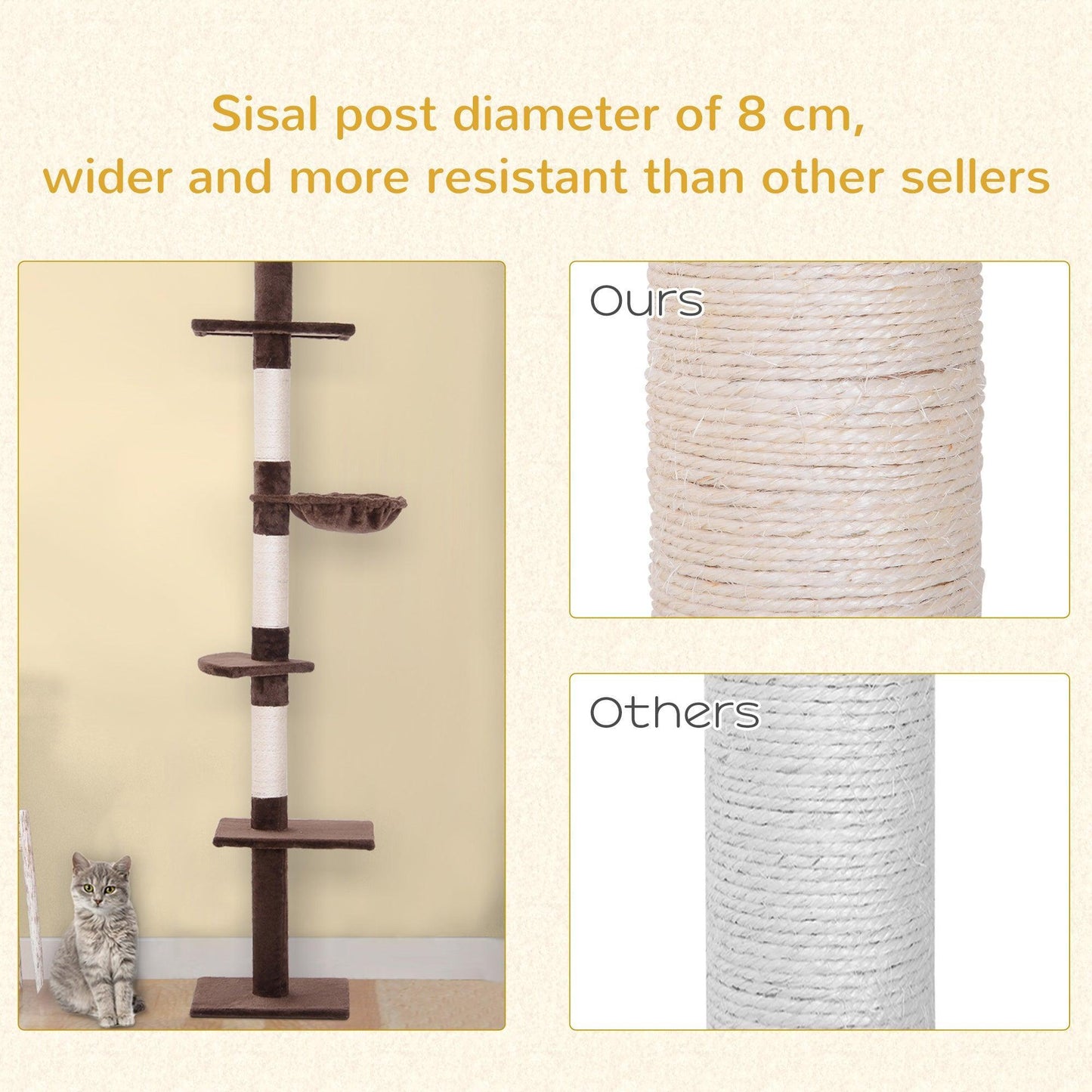 PawHut Adjustable Cat Climbing Tower 260cm - ALL4U RETAILER LTD